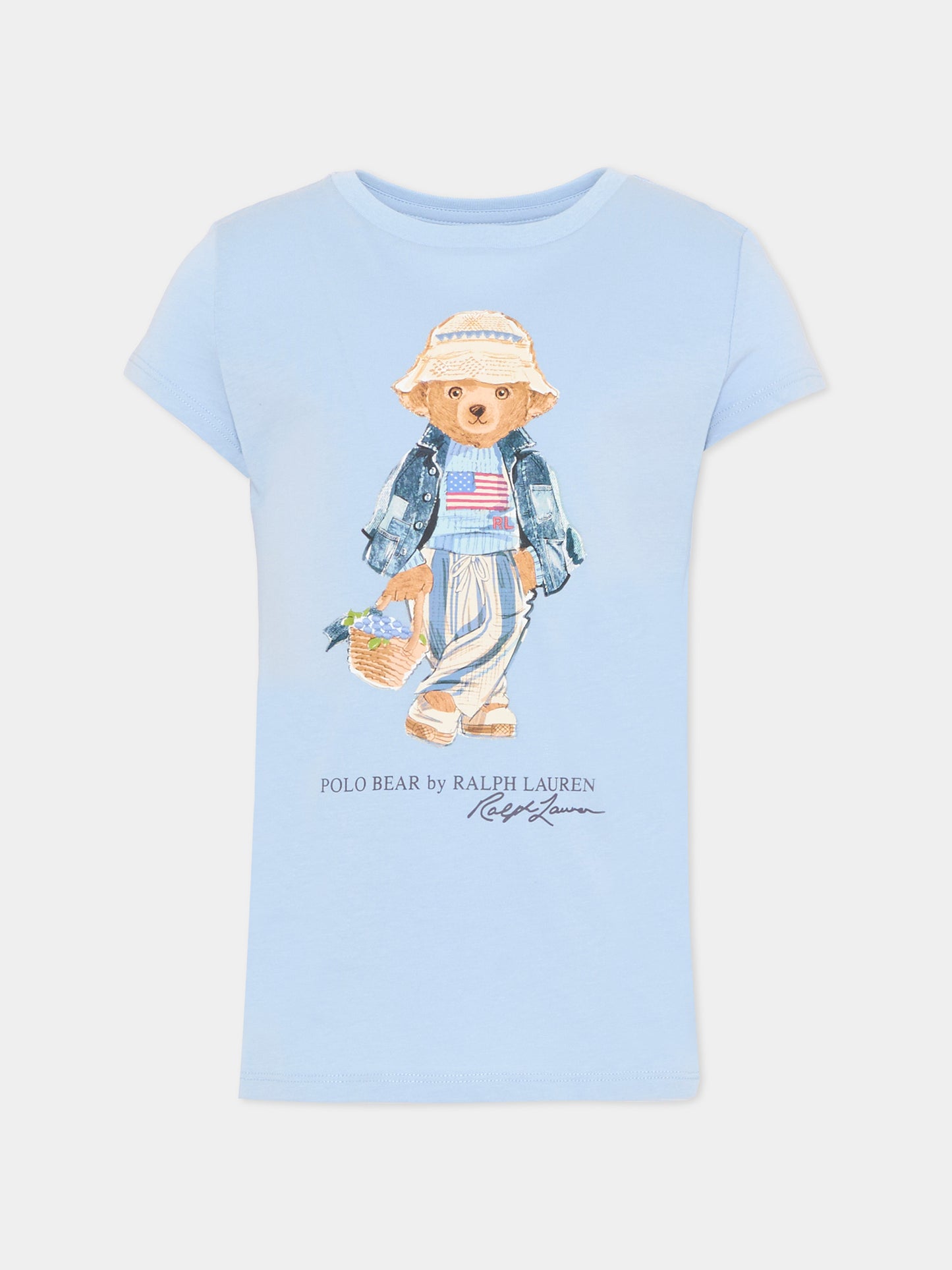 T-Shirt celeste Polo Bear per bambina,Ralph Lauren Kids,A11759002