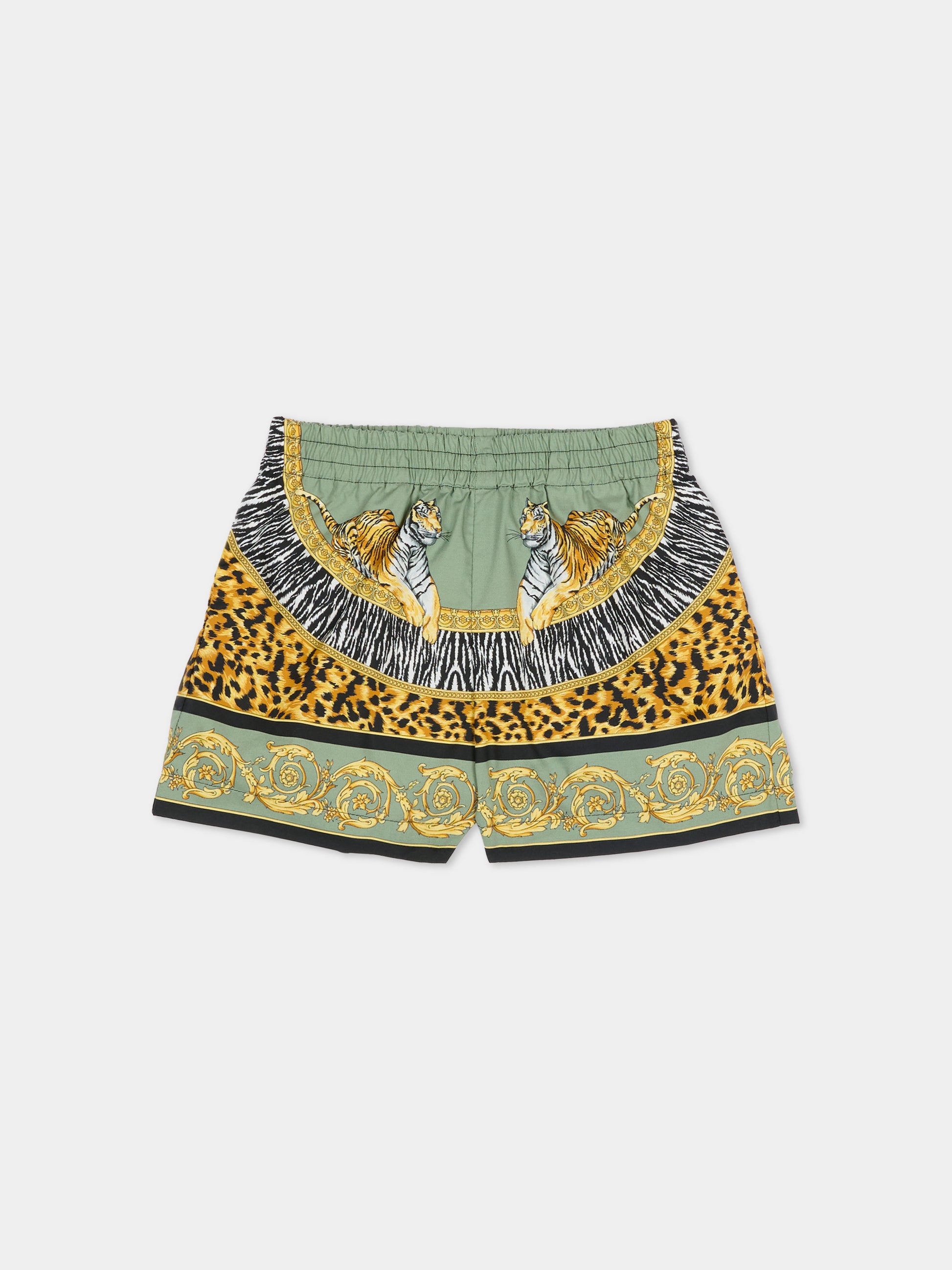Shorts verdi per neonato con tigre,Versace,1019532 1A17054 5GC40
