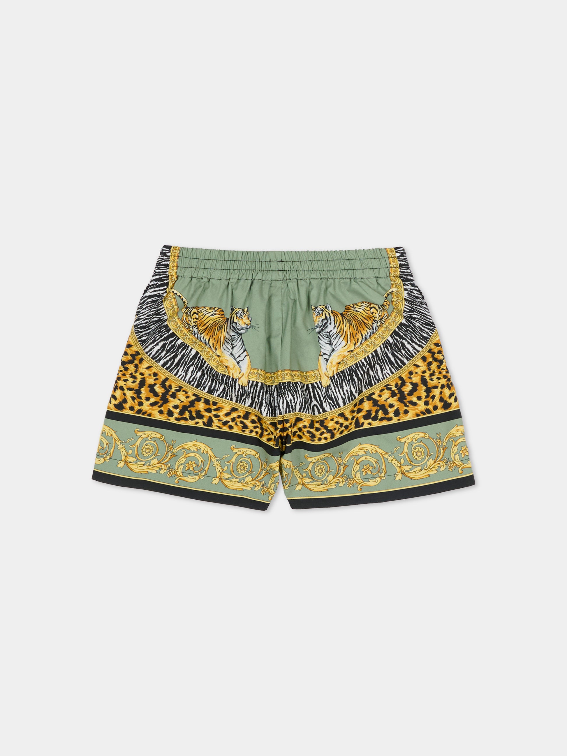 Shorts verdi per neonato con tigre,Versace,1019532 1A17054 5GC40