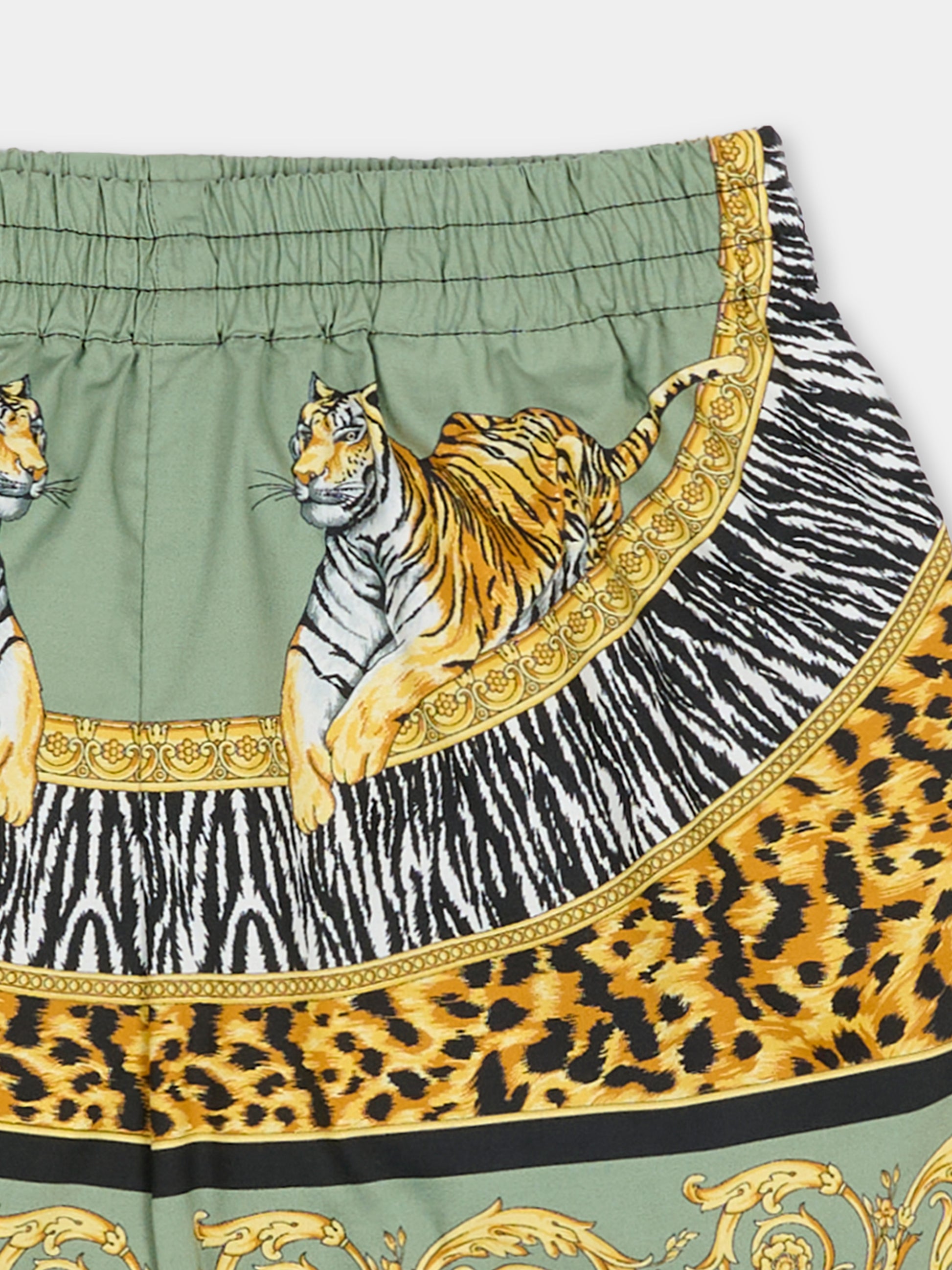 Shorts verdi per neonato con tigre,Versace,1019532 1A17054 5GC40
