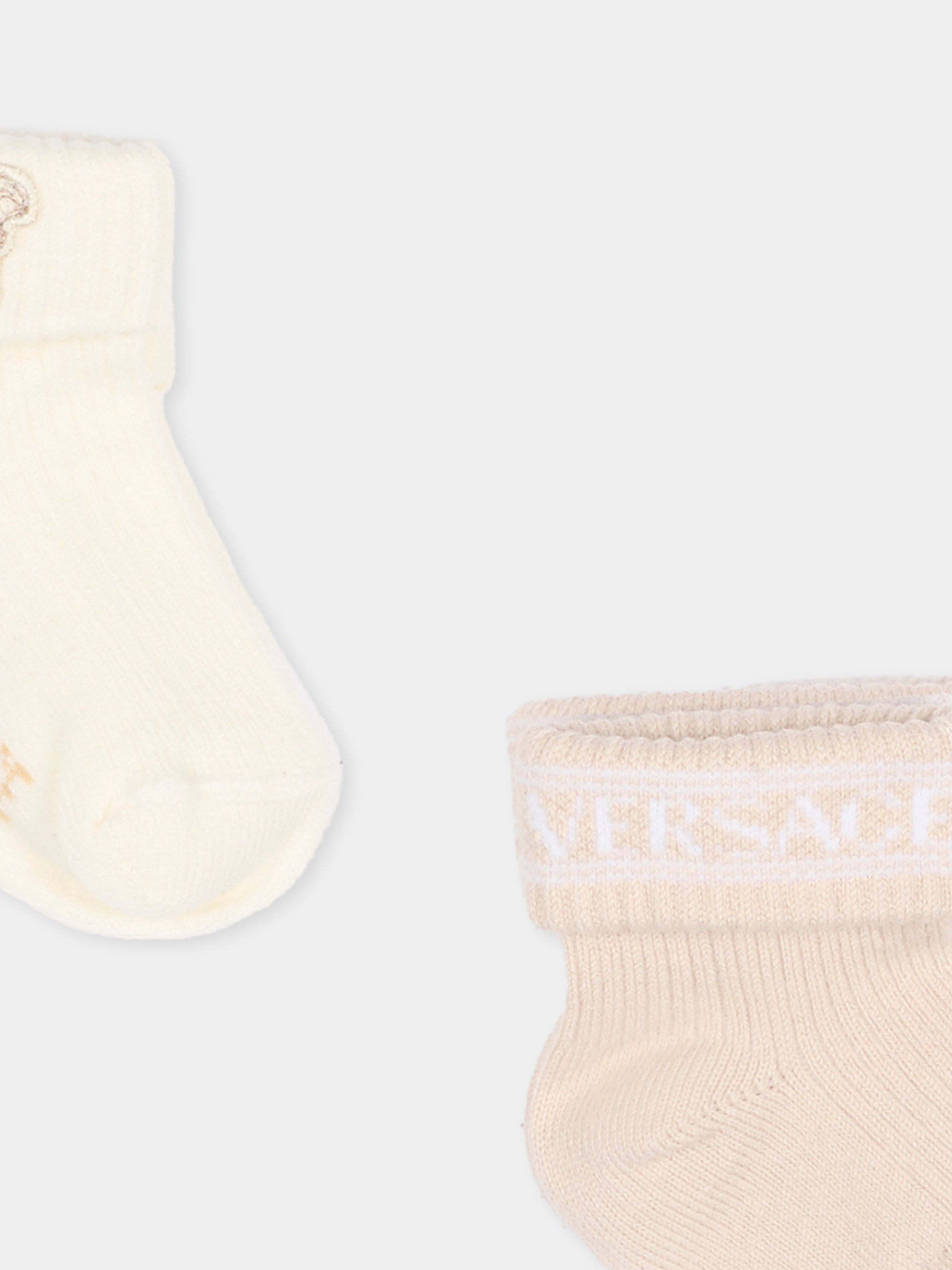 Set calzini beige per neonati con logo,Versace,1022527 1A16593 2KN50