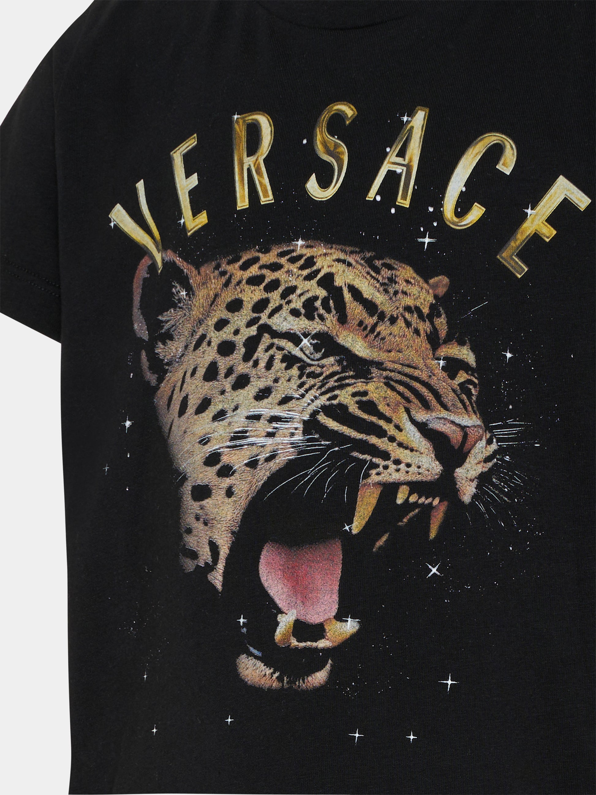 T-shirt nera per bambini con tigre,Versace,1018342 1A16954 2B070