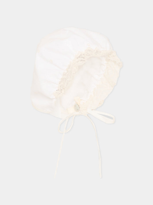 Cuffietta avorio per neonata con pizzo,Paz Rodríguez,011 153242 60 T2079
