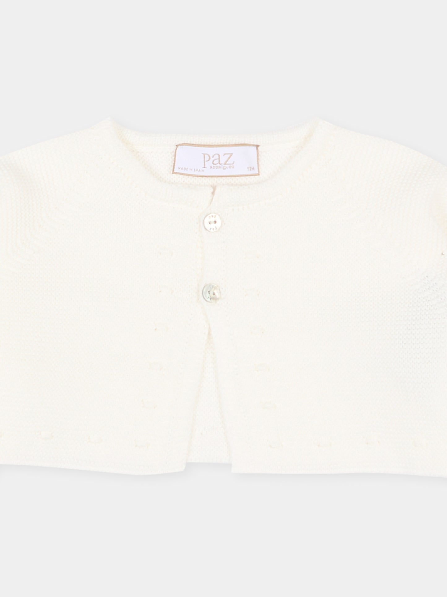 Cardigan avorio per neonati,Paz Rodríguez,001 123250 60 H82