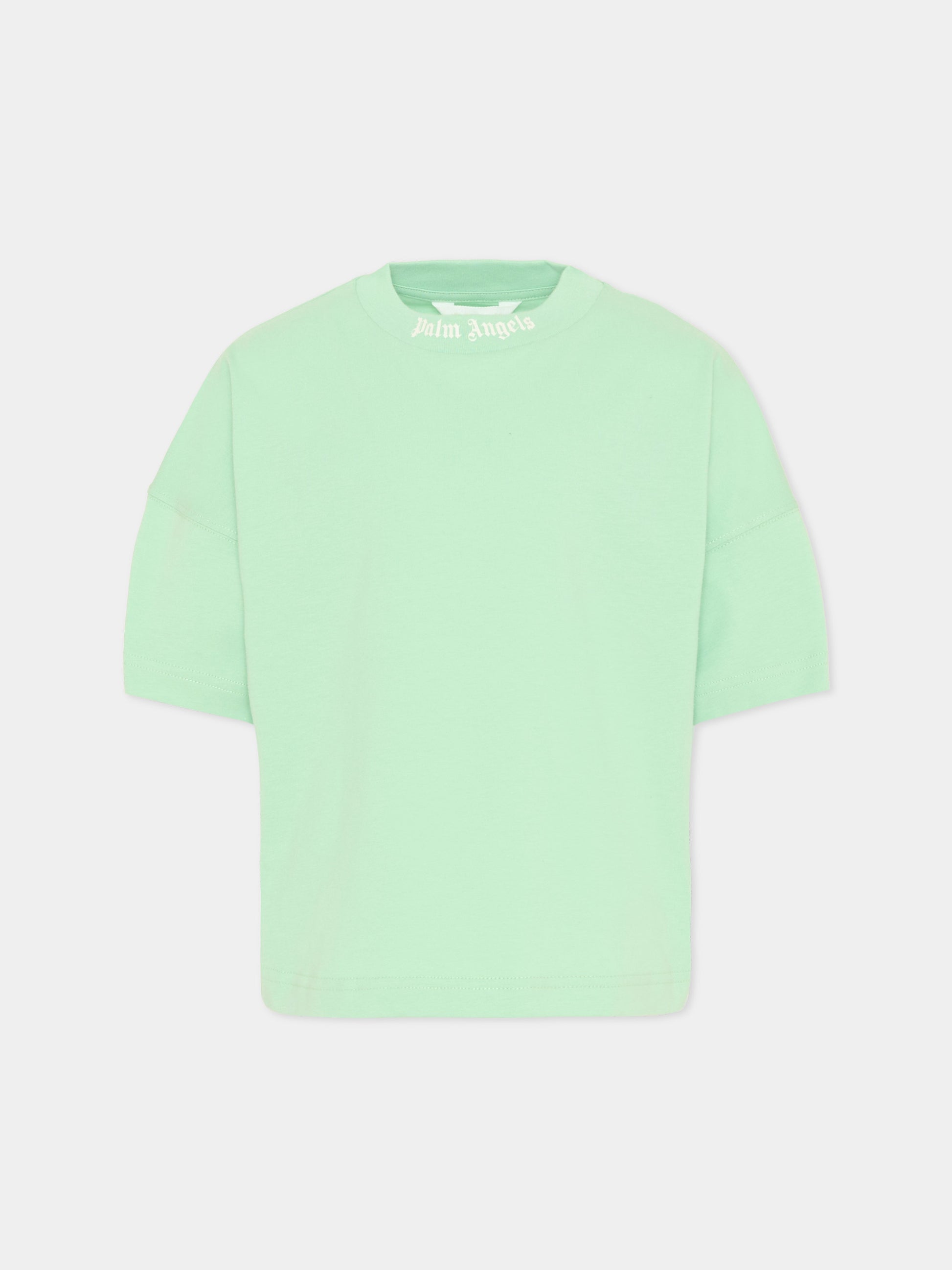 T-Shirt verde per bambini con logo,Palm Angels,PBAA002S26JER001 080
