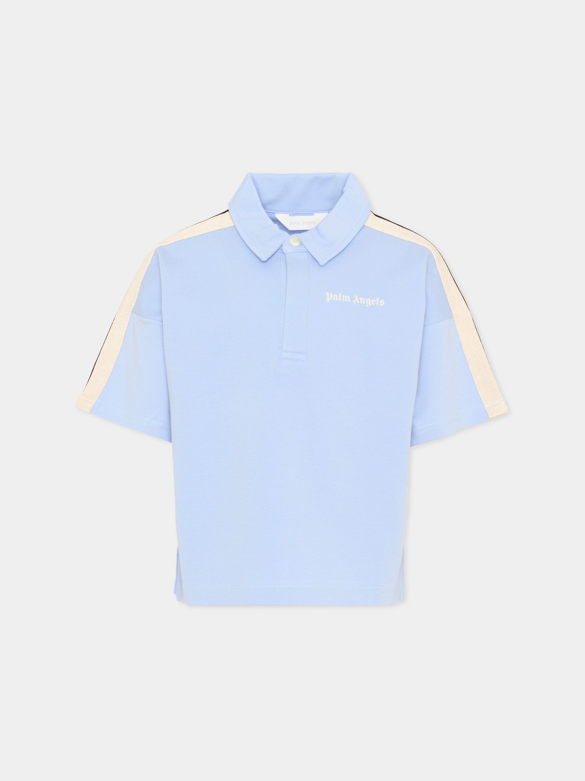 Polo azzurra per bambino con bande,Palm Angels,PBBD013S26FLE001 960