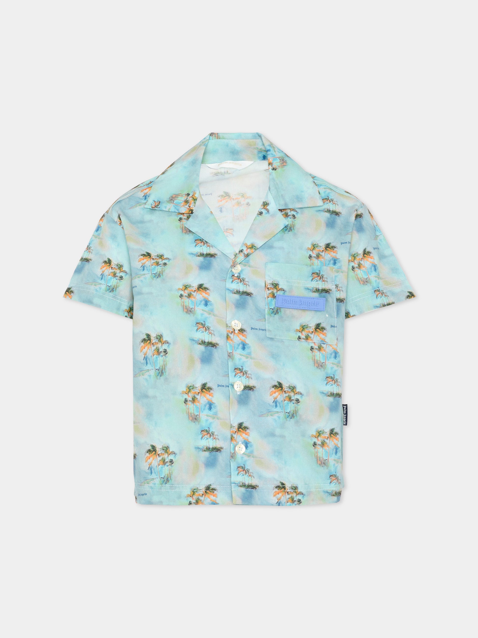 Camicia azzurra per bambino con palme,Palm Angels,PBGG002S26FAB001 960