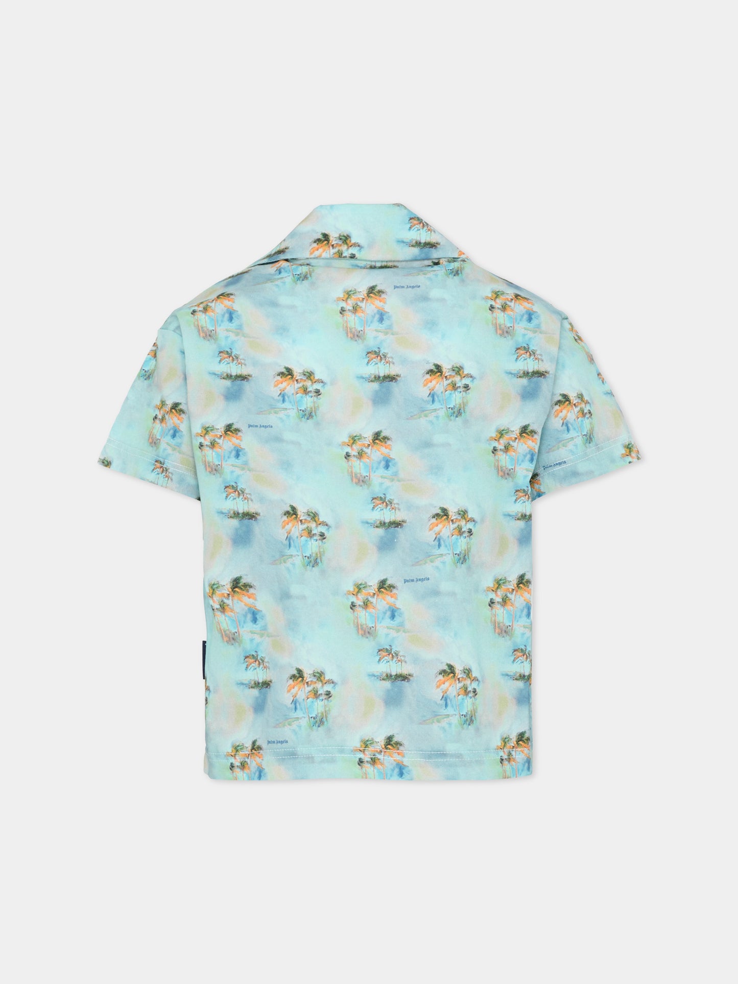 Camicia azzurra per bambino con palme,Palm Angels,PBGG002S26FAB001 960