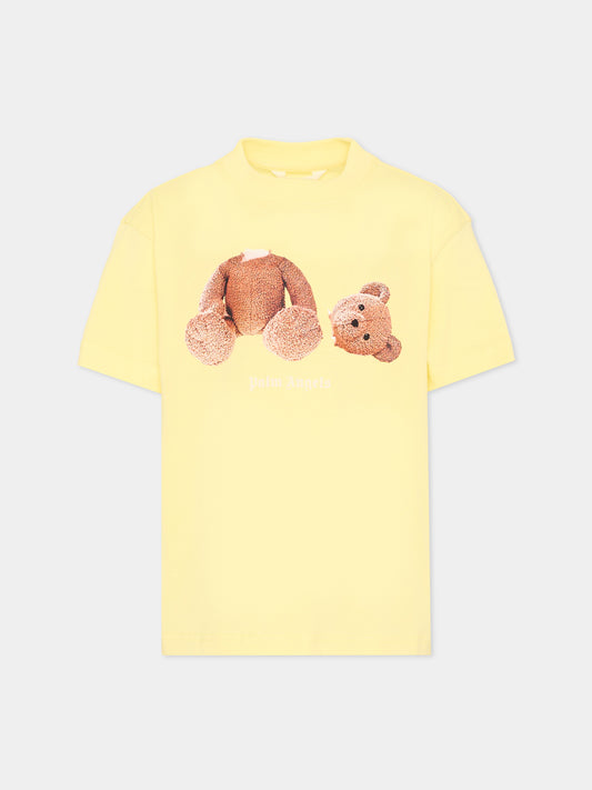 T-Shirt gialla per bambina con teddy bear,Palm Angels,PGAA002S26JER002 020