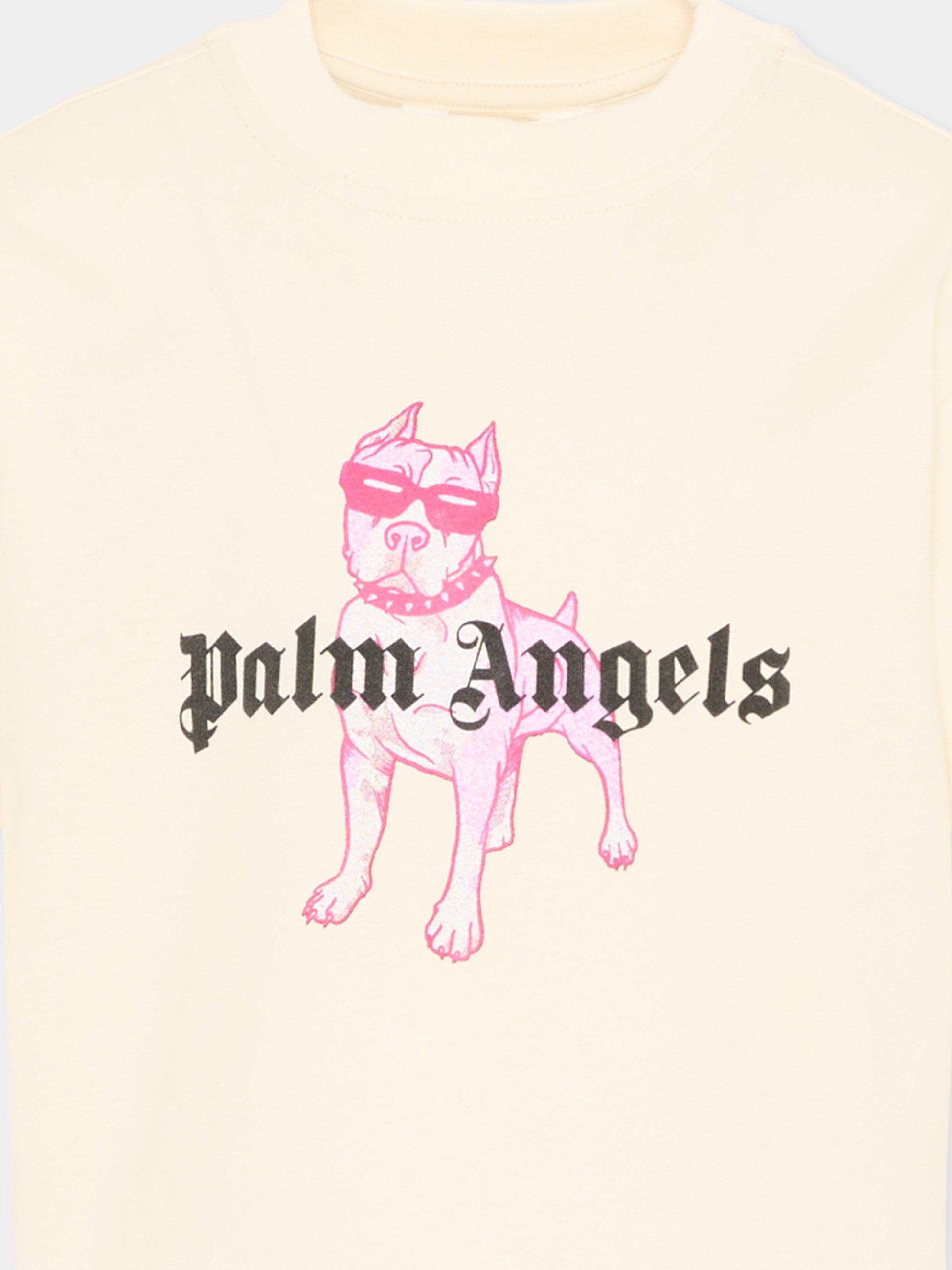 T-Shirt avorio per bambina con cane,Palm Angels,PGAA002S26JER009 002