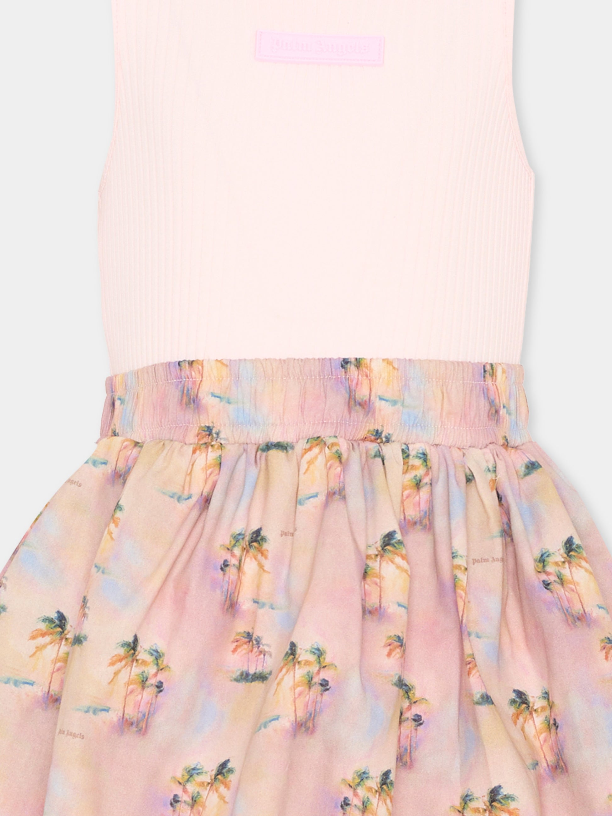 Vestito rosa per bambina con stampa palme,Palm Angels,PGDB023S26FAB001 042