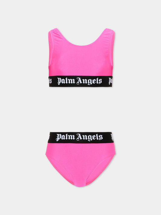 Bikini fucsia per bambina con logo,Palm Angels,PGFE002S26JER001 044