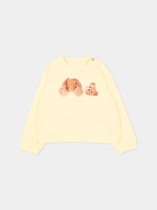 Felpa gialla per neonata con teddy bear,Palm Angels,PGXC001S26FLE003 020
