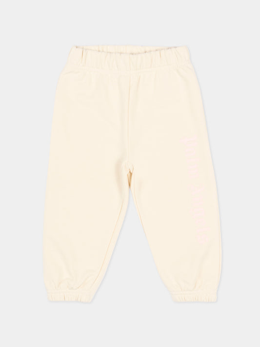 Pantaloni sportivi avorio per neonata con logo,Palm Angels,PGXD002S26FLE001 002