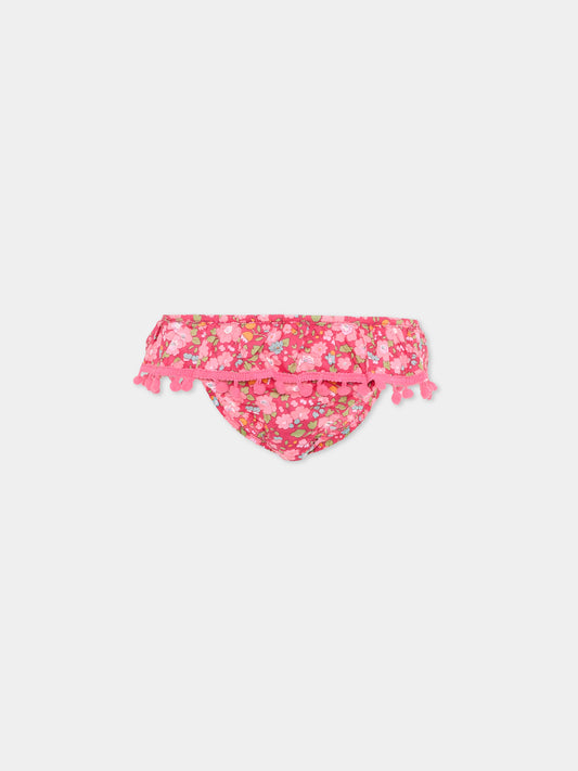Slip bikini fucsia per bambina floreale,Pesciolino Rosso,F3 PONPON S 182