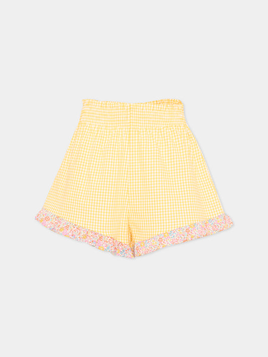 Shorts giallo vichy per bambina,Pesciolino Rosso,SHO07 PATCH S 186
