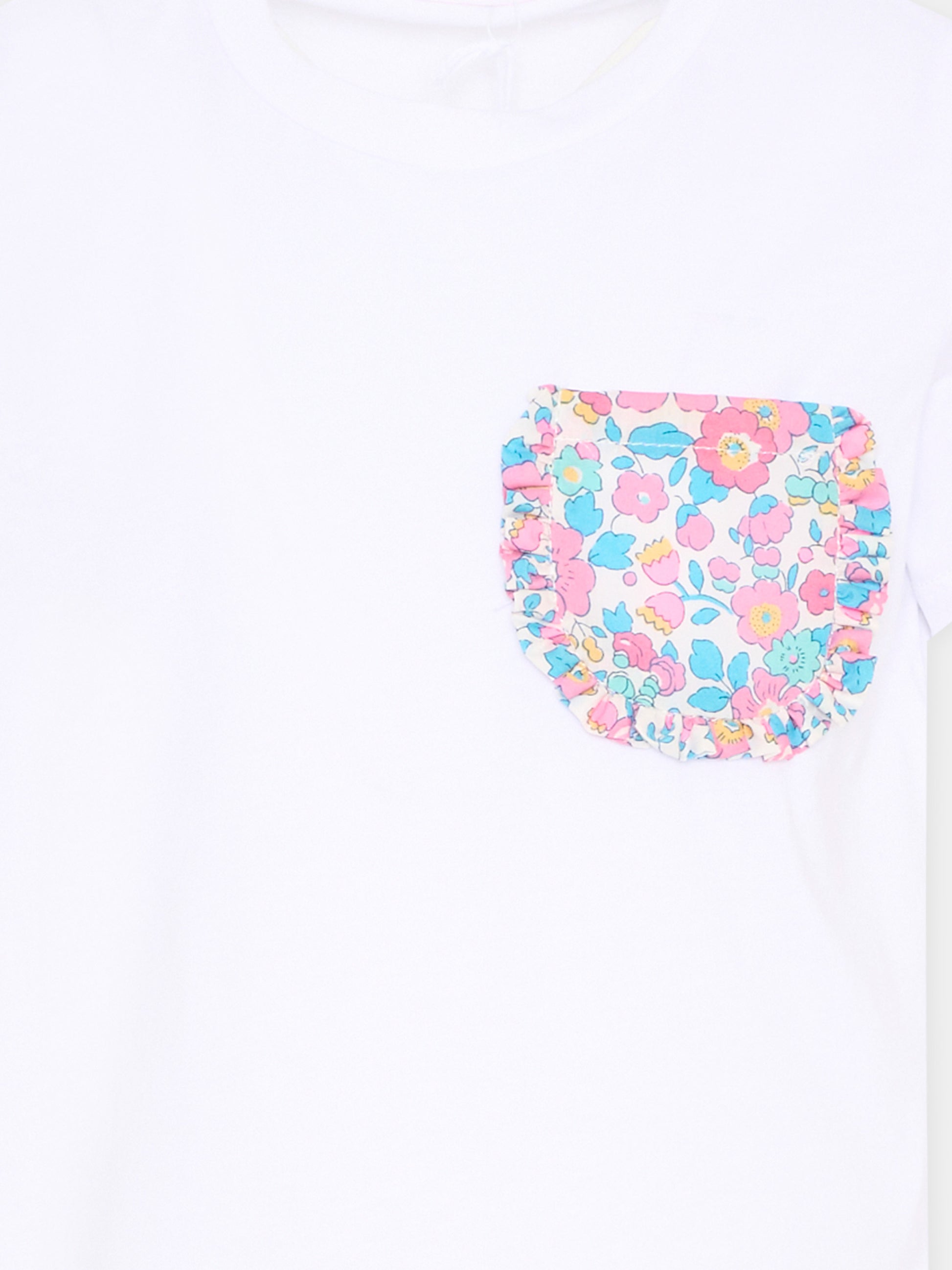 T-Shirt bianca per bambina con tasca floreale,Pesciolino Rosso,TSF NEW S 164