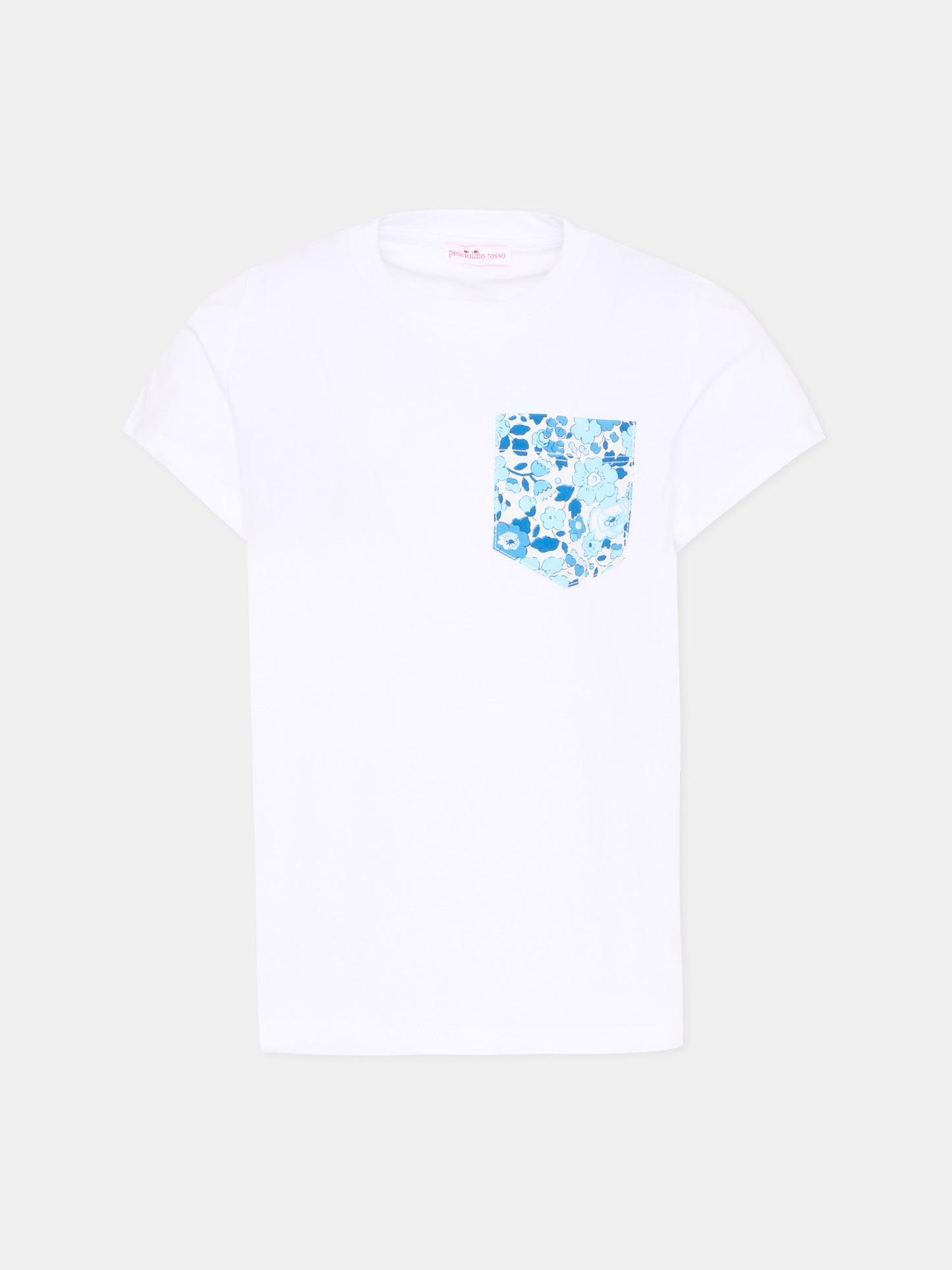 T-shirt bianca per bambino con taschino a fiori,Pesciolino Rosso,TSM S 177