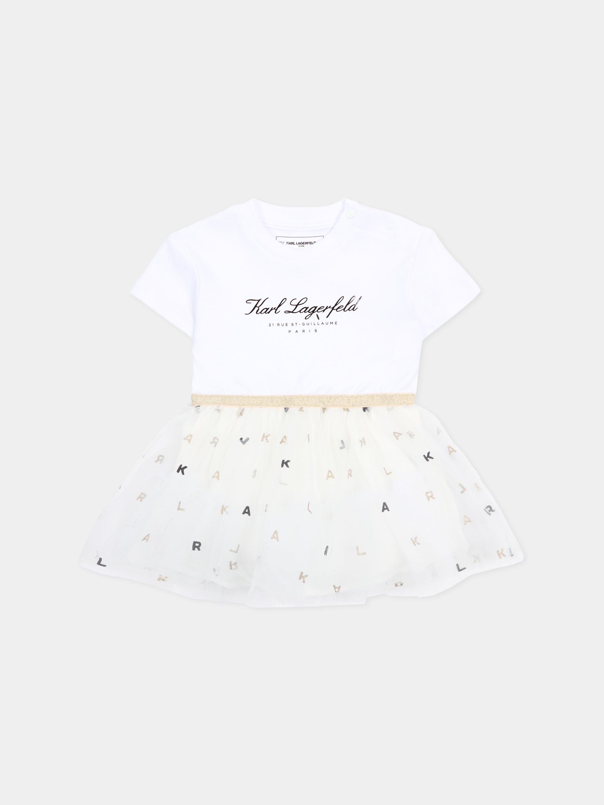 Vestito bianco per neonata con logo,Karl Lagerfeld Kids,Z31043 N01
