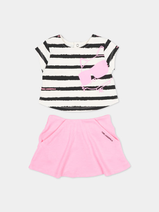 Completo sportivo rosa per neonata a righe con logo,Karl Lagerfeld Kids,Z31065 462