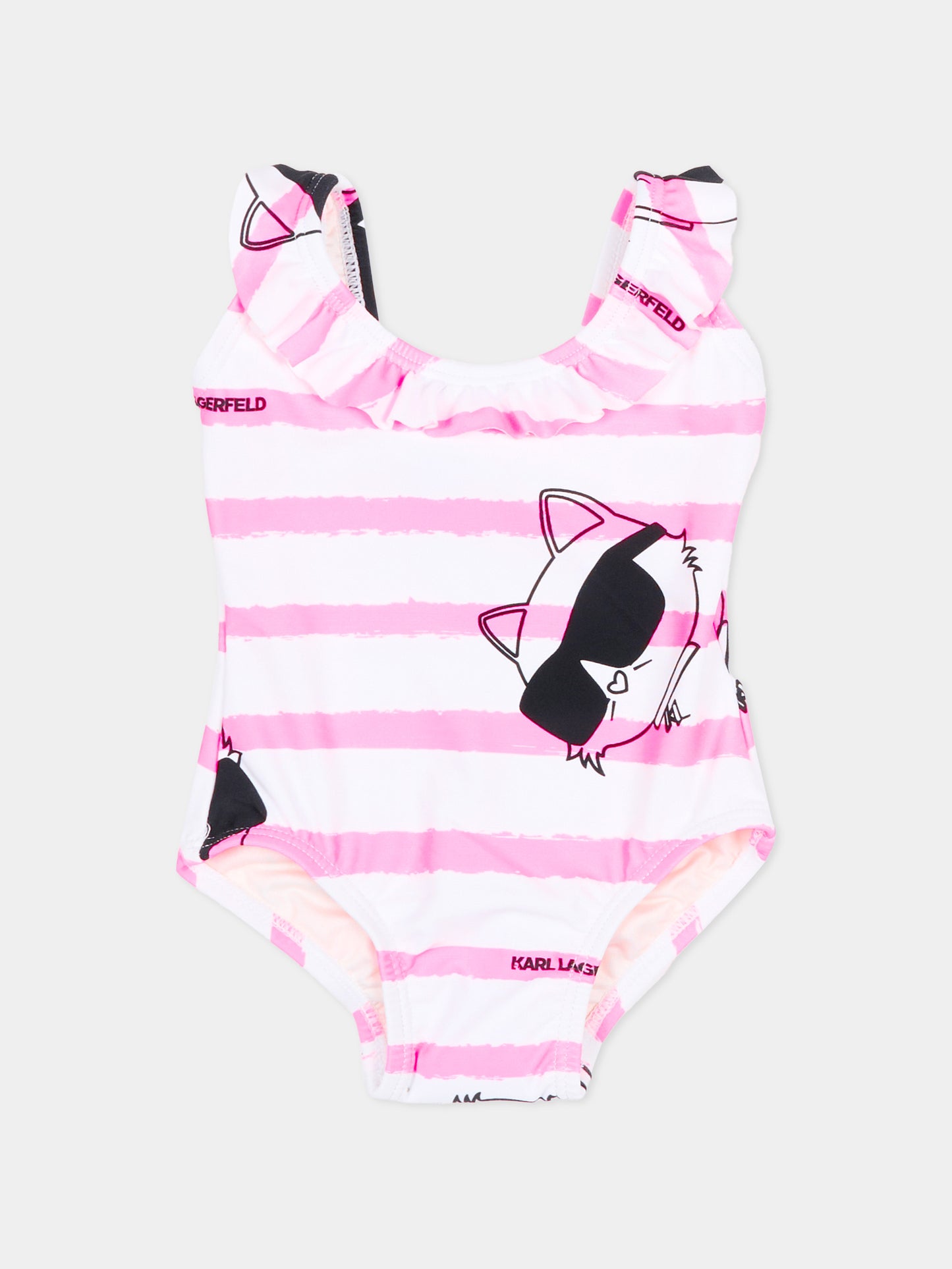Costume intero bianco per neonata a righe con Choupette,Karl Lagerfeld Kids,Z31066 195