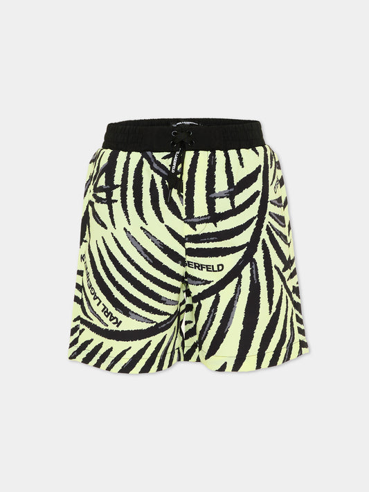 Boxer mare giallo per bambino con stampa foglie,Karl Lagerfeld Kids,Z31078 556