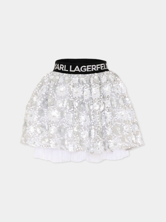 Gonna argento per bambina con paillettes,Karl Lagerfeld Kids,Z31118 016