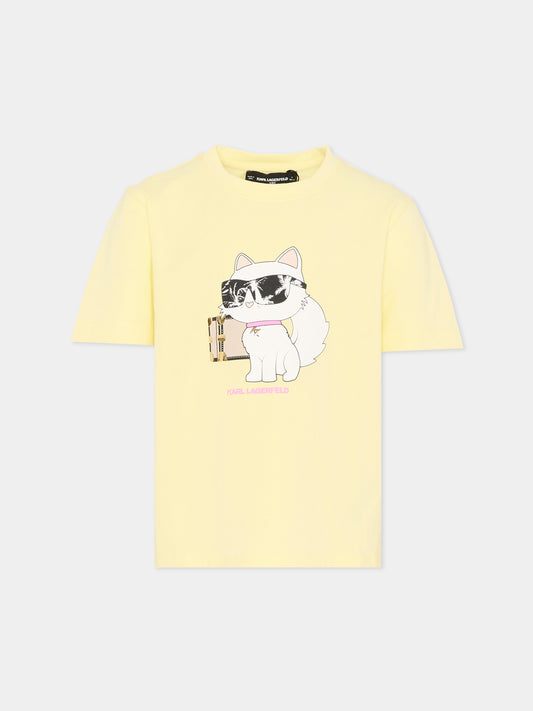 T-shirt gialla per bambina con Choupette,Karl Lagerfeld Kids,Z31162 556