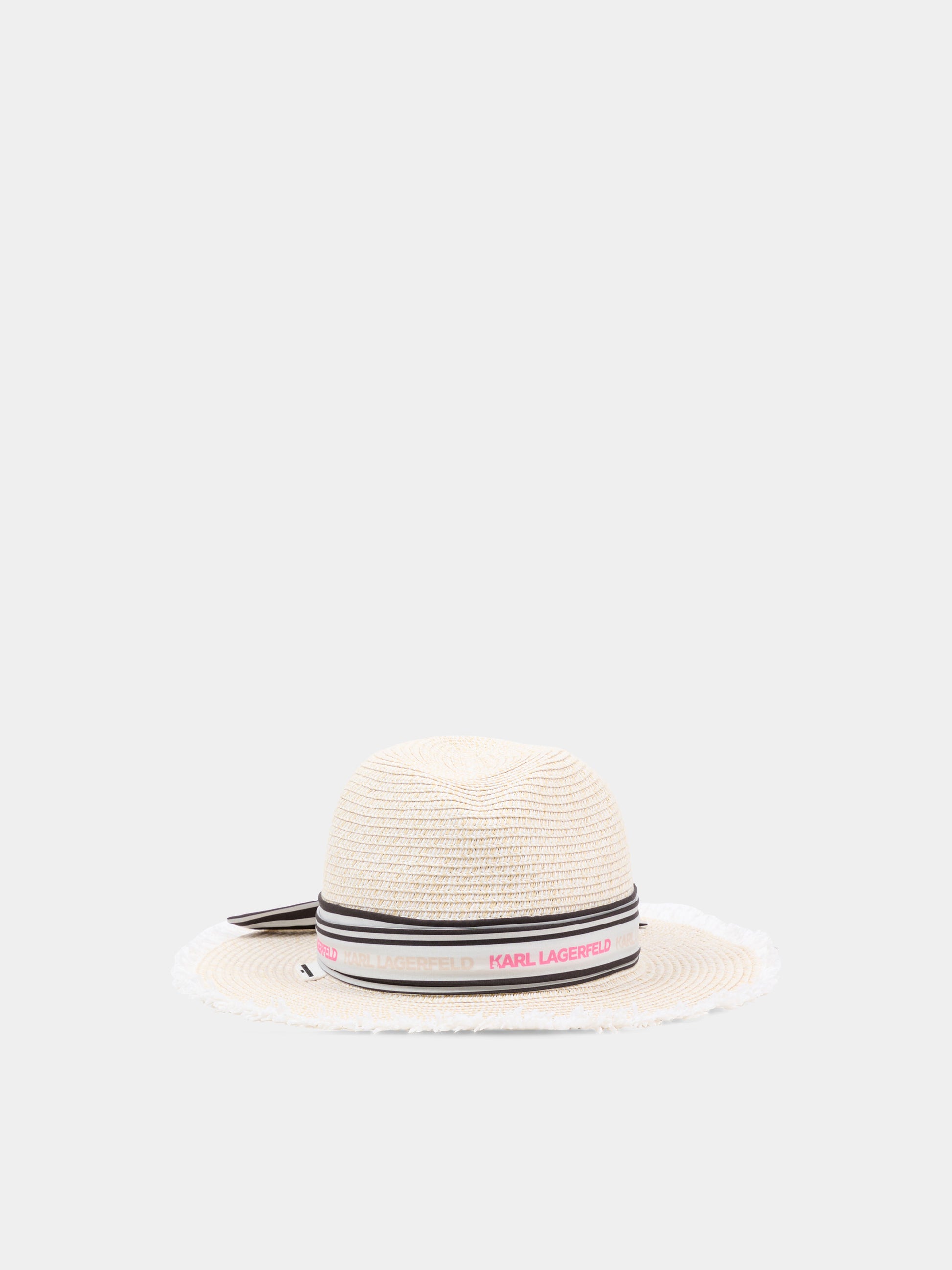Cappello di paglia beige per bambina logo,Karl Lagerfeld Kids,Z31199 Z40