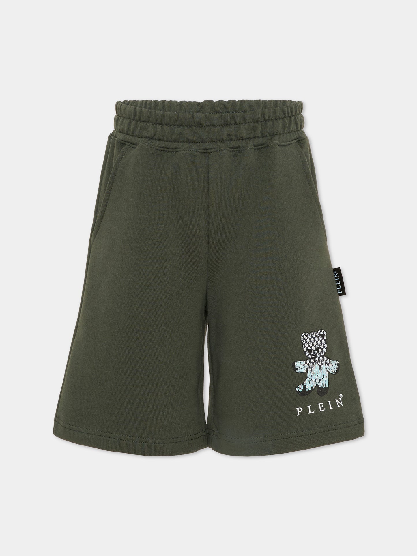 Shorts verdi per bambino con orsetto,Philipp Plein Junior,S6PHJBBE066 082