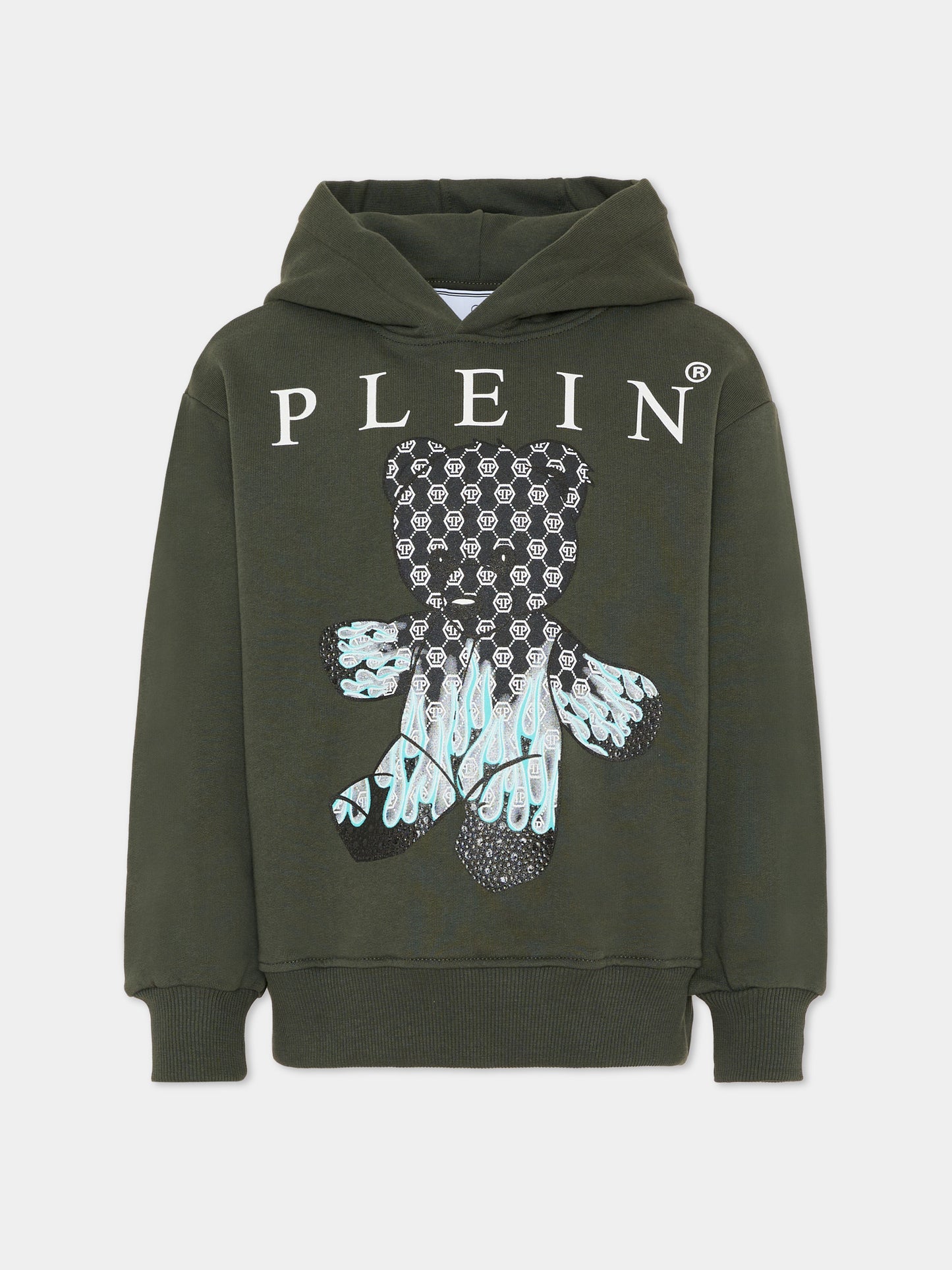 Felpa verde per bambino con orsetto,Philipp Plein Junior,S6PHJBHS067 082