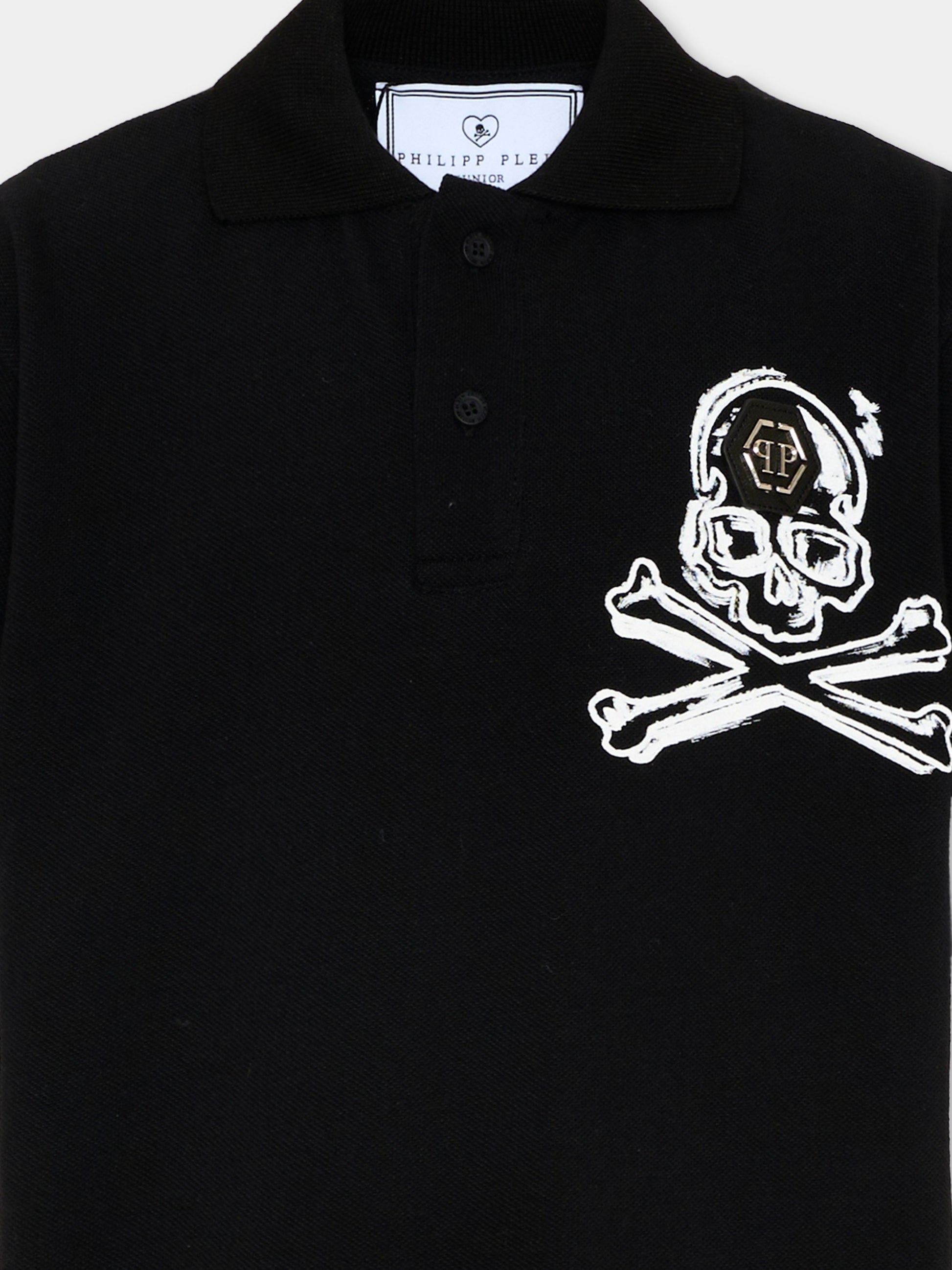 Polo nera per bambino con skull,Philipp Plein Junior,S6PHJBPO043 110
