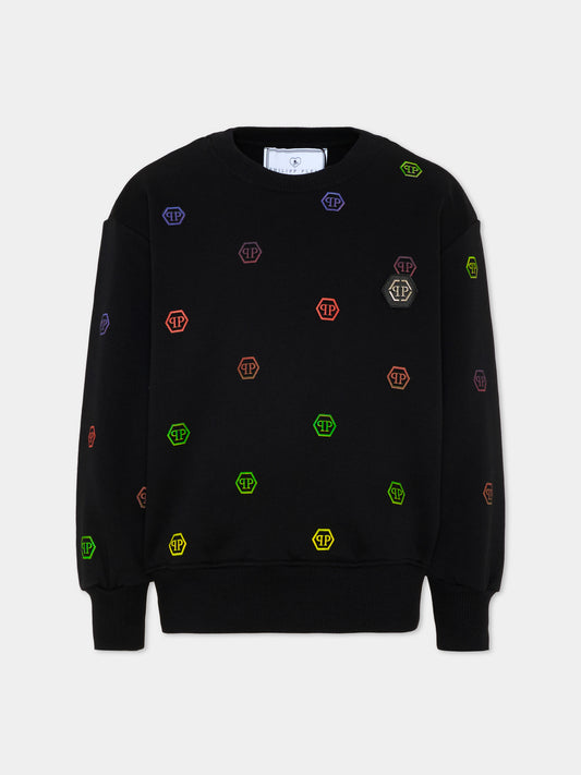 Felpa nera per bambino con monogram,Philipp Plein Junior,S6PHJBSW009 110