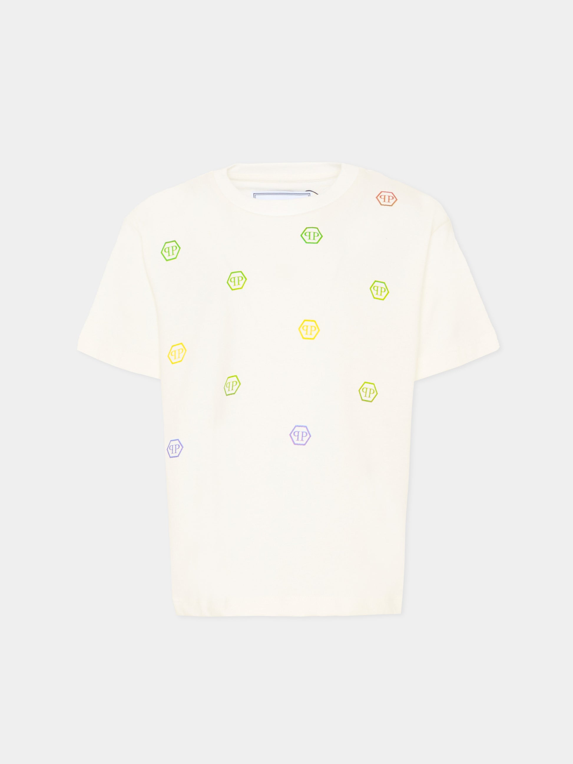 T-Shirt bianca per bambino con loghi,Philipp Plein Junior,S6PHJBTH008 002