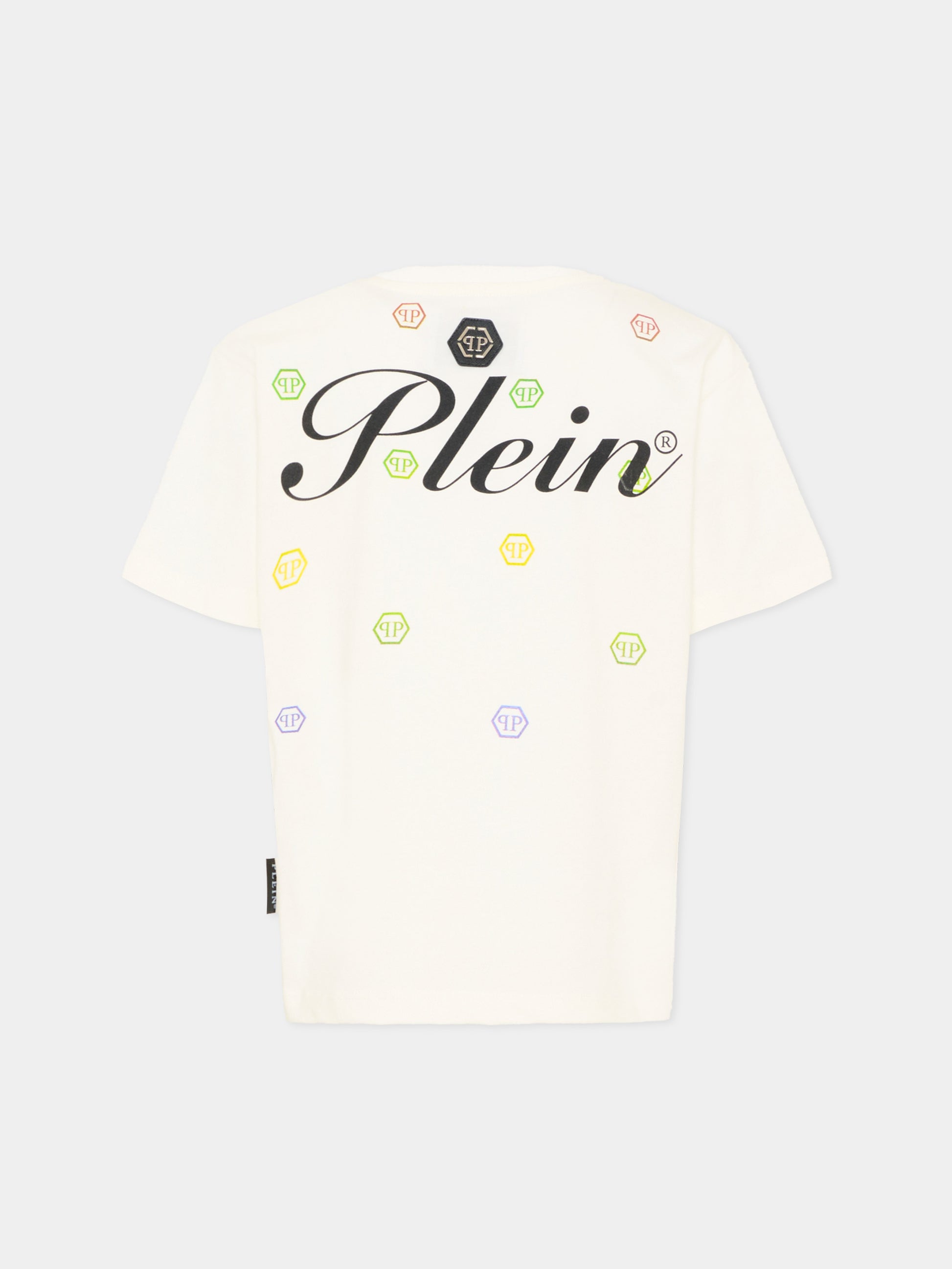 T-Shirt bianca per bambino con loghi,Philipp Plein Junior,S6PHJBTH008 002