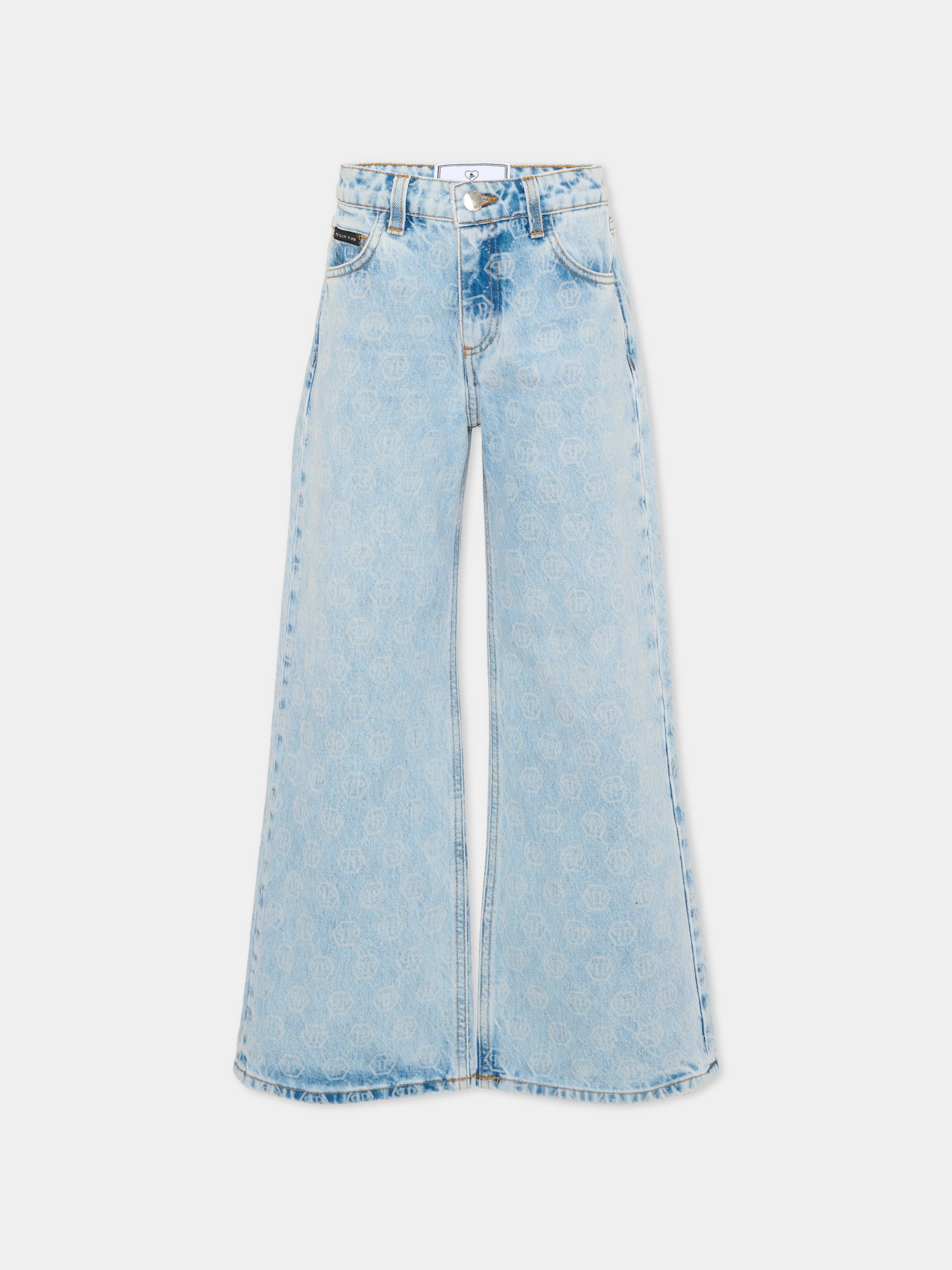 Jeans denim per bambina con logo all-over,Philipp Plein Junior,S6PHJGDP194 126