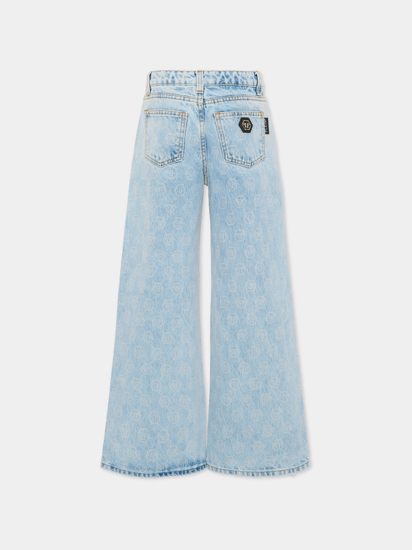 Jeans denim per bambina con logo all-over,Philipp Plein Junior,S6PHJGDP194 126