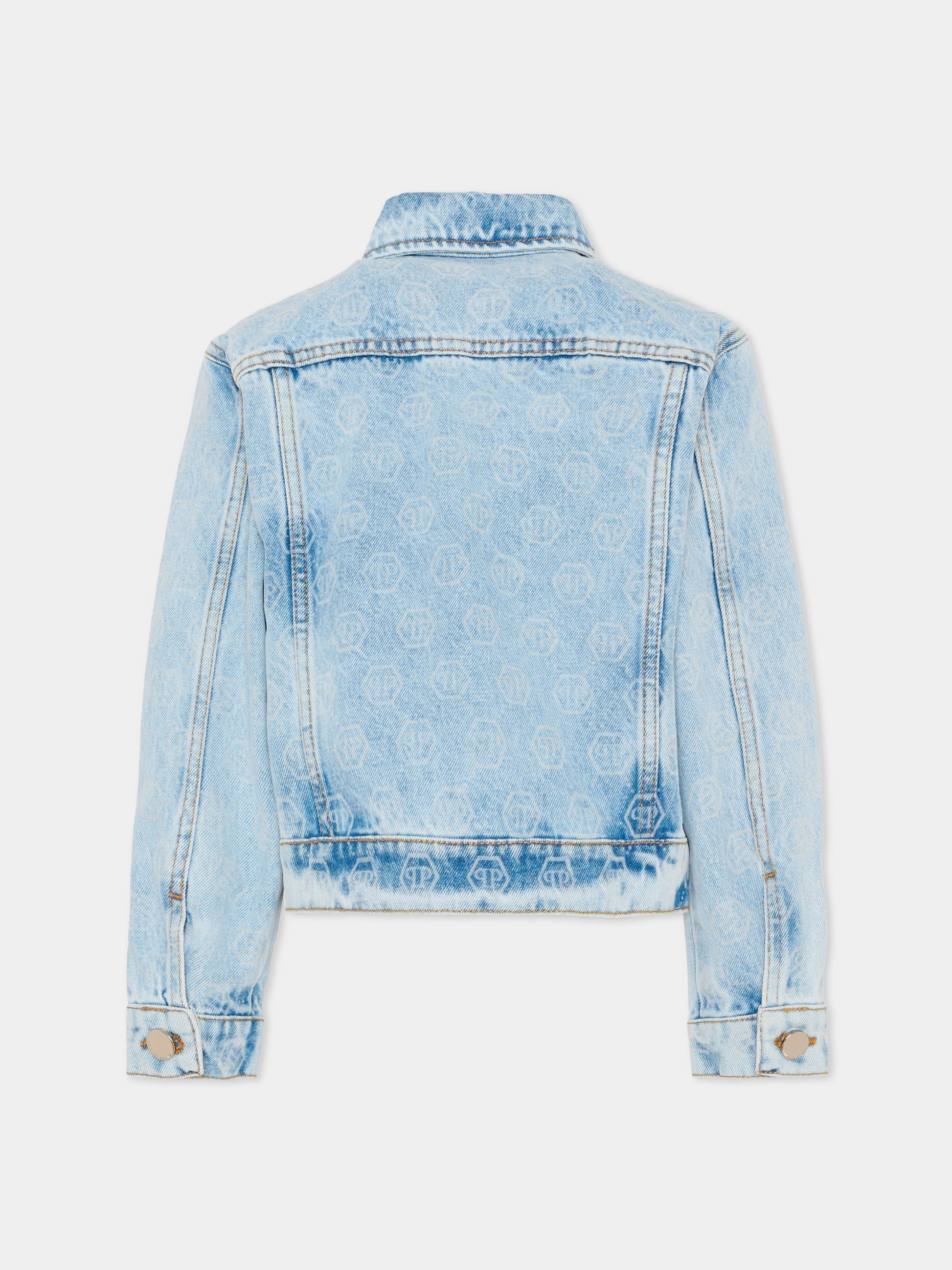 Giubbotto di jeans denim per bambina con logo all-over,Philipp Plein Junior,S6PHJGJK204 126