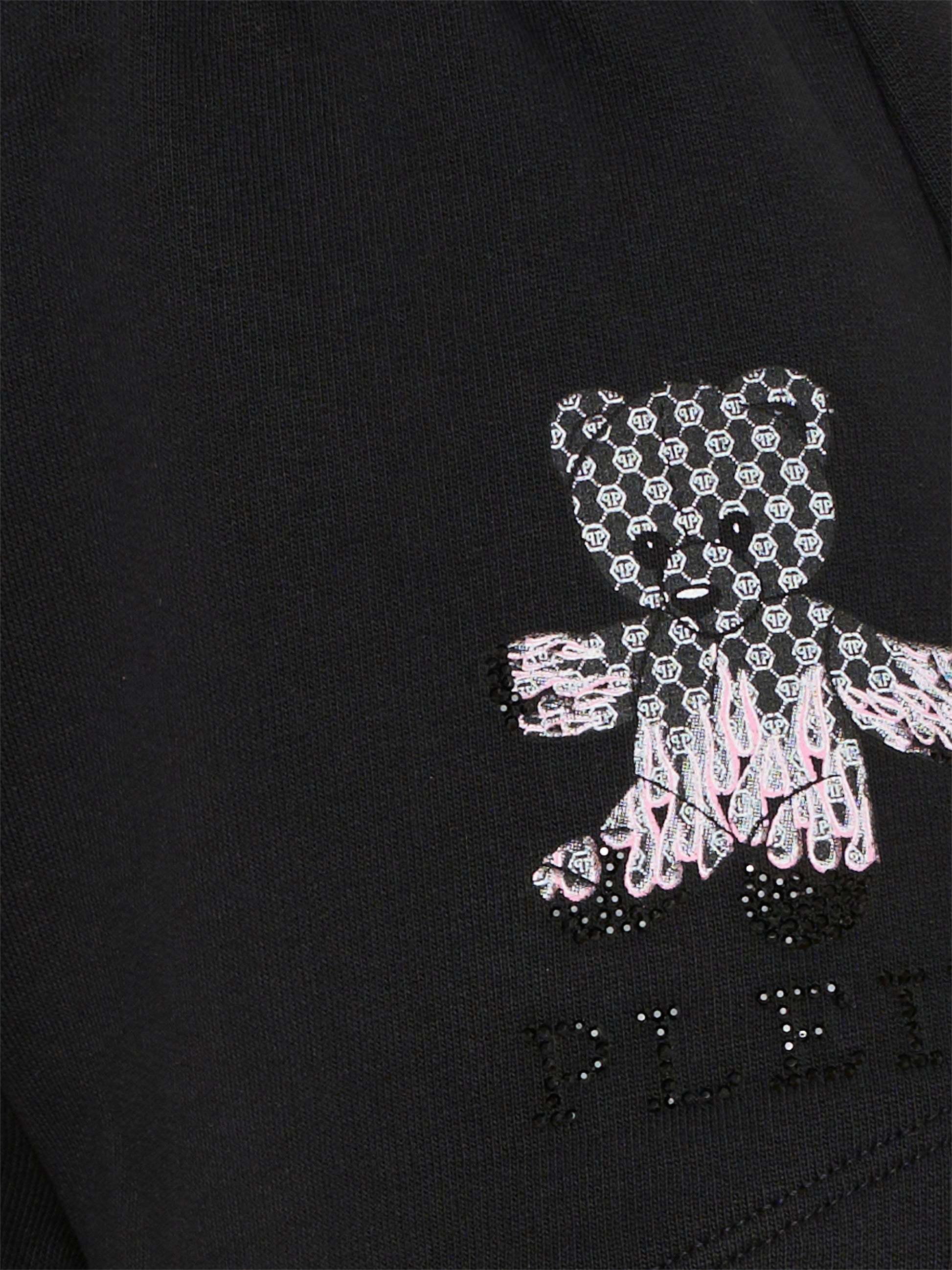 Shorts neri per bambina con orsetto e strass,Philipp Plein Junior,S6PHJGSH164 110