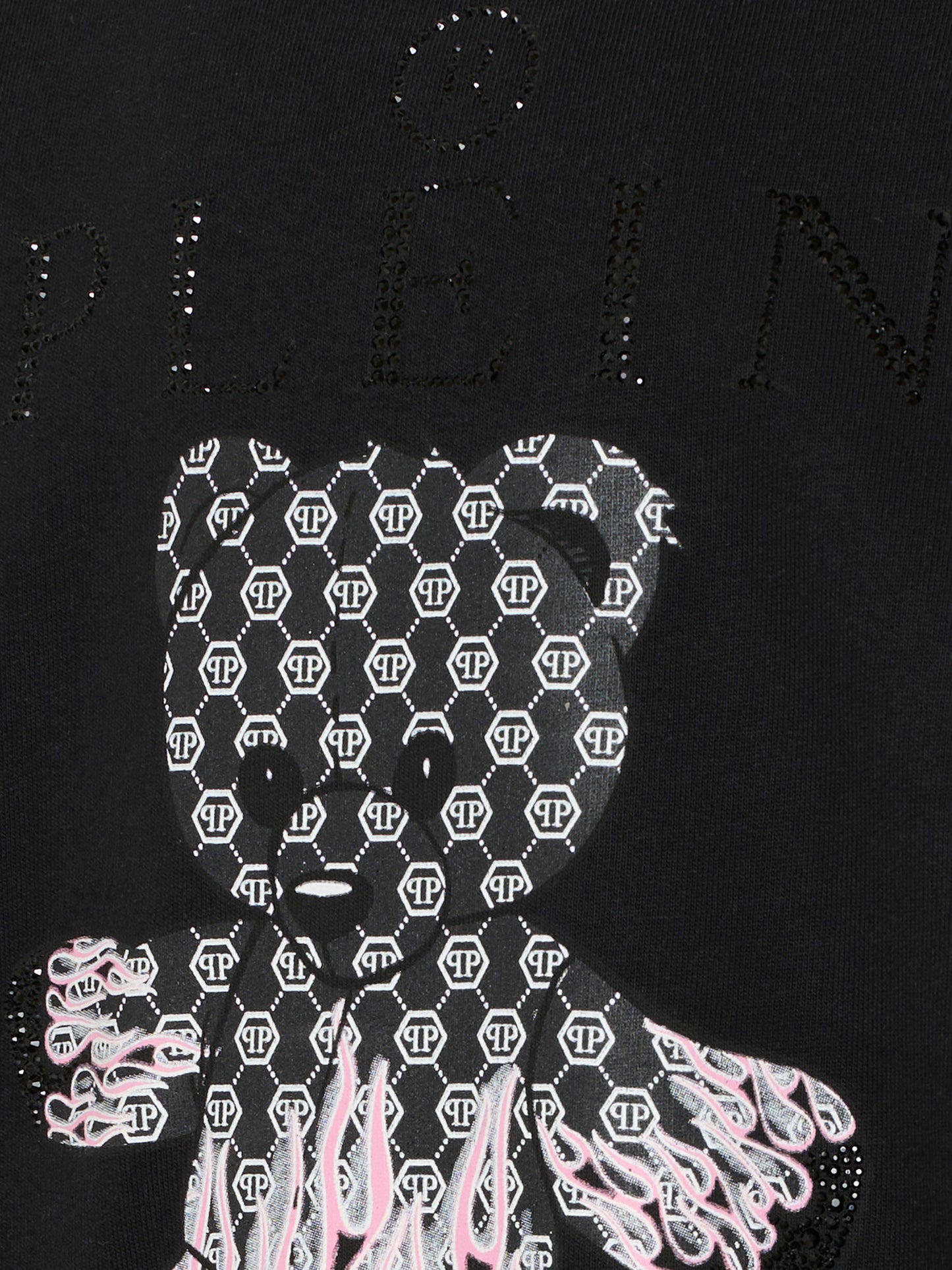 Felpa nera per bambina con orsetto e logo di strass,Philipp Plein Junior,S6PHJGSW161 110