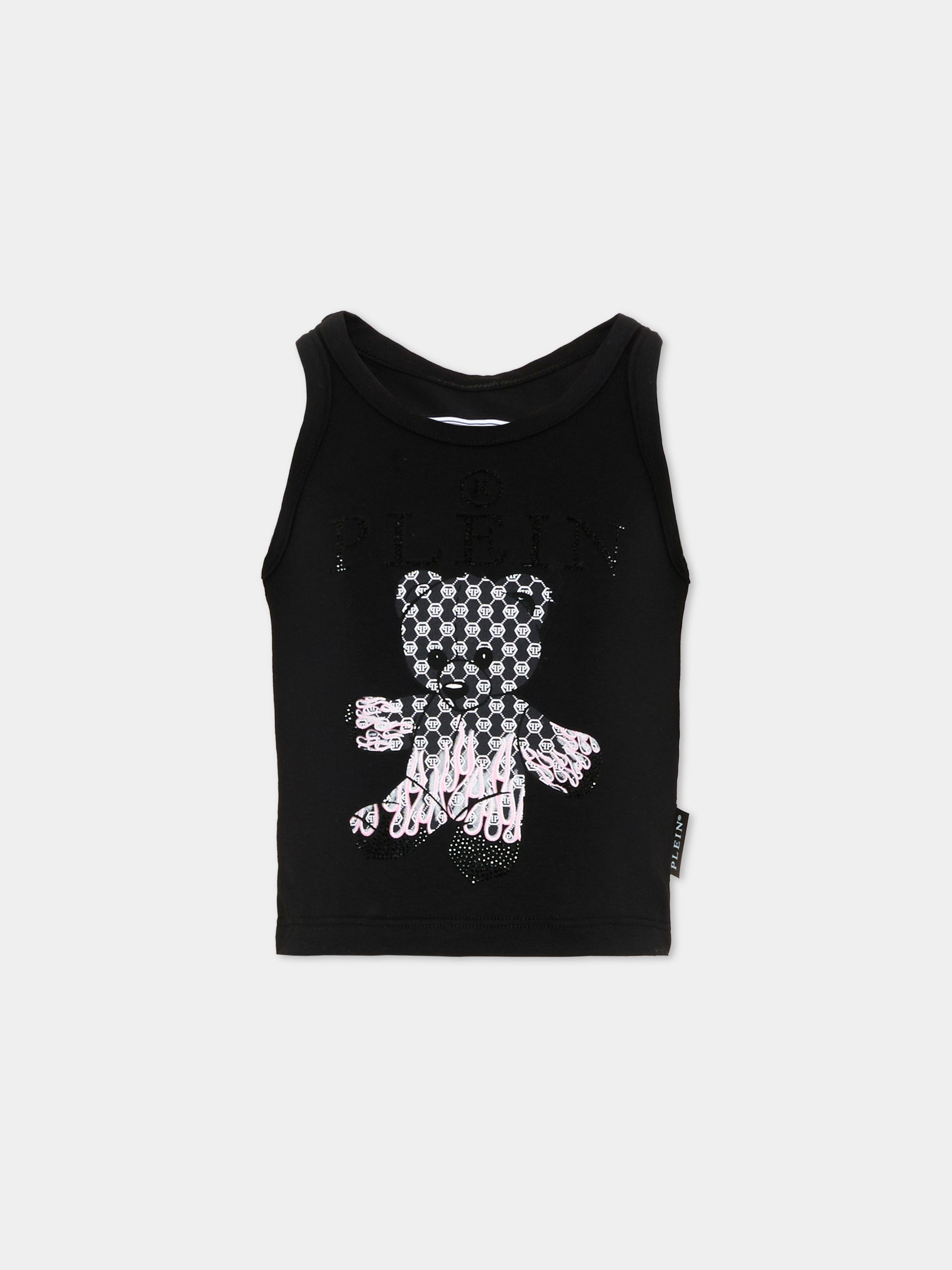 Top nero per bambina con orsetto,Philipp Plein Junior,S6PHJGTA163 110