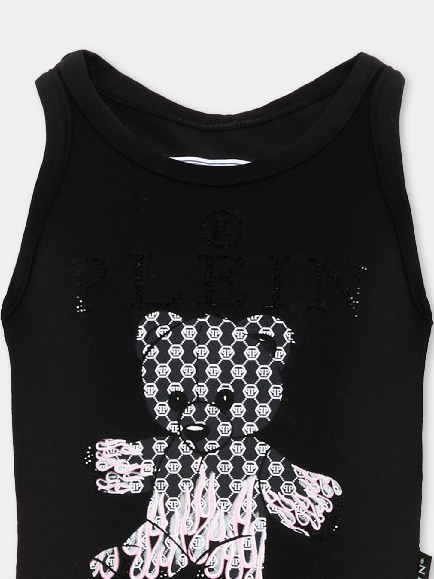 Top nero per bambina con orsetto,Philipp Plein Junior,S6PHJGTA163 110