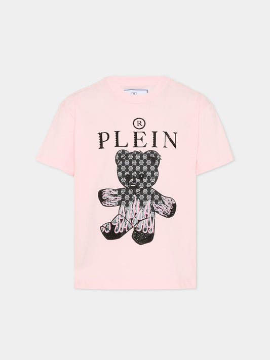 T-shirt rosa per bambina con orsetto,Philipp Plein Junior,S6PHJGTH162 042