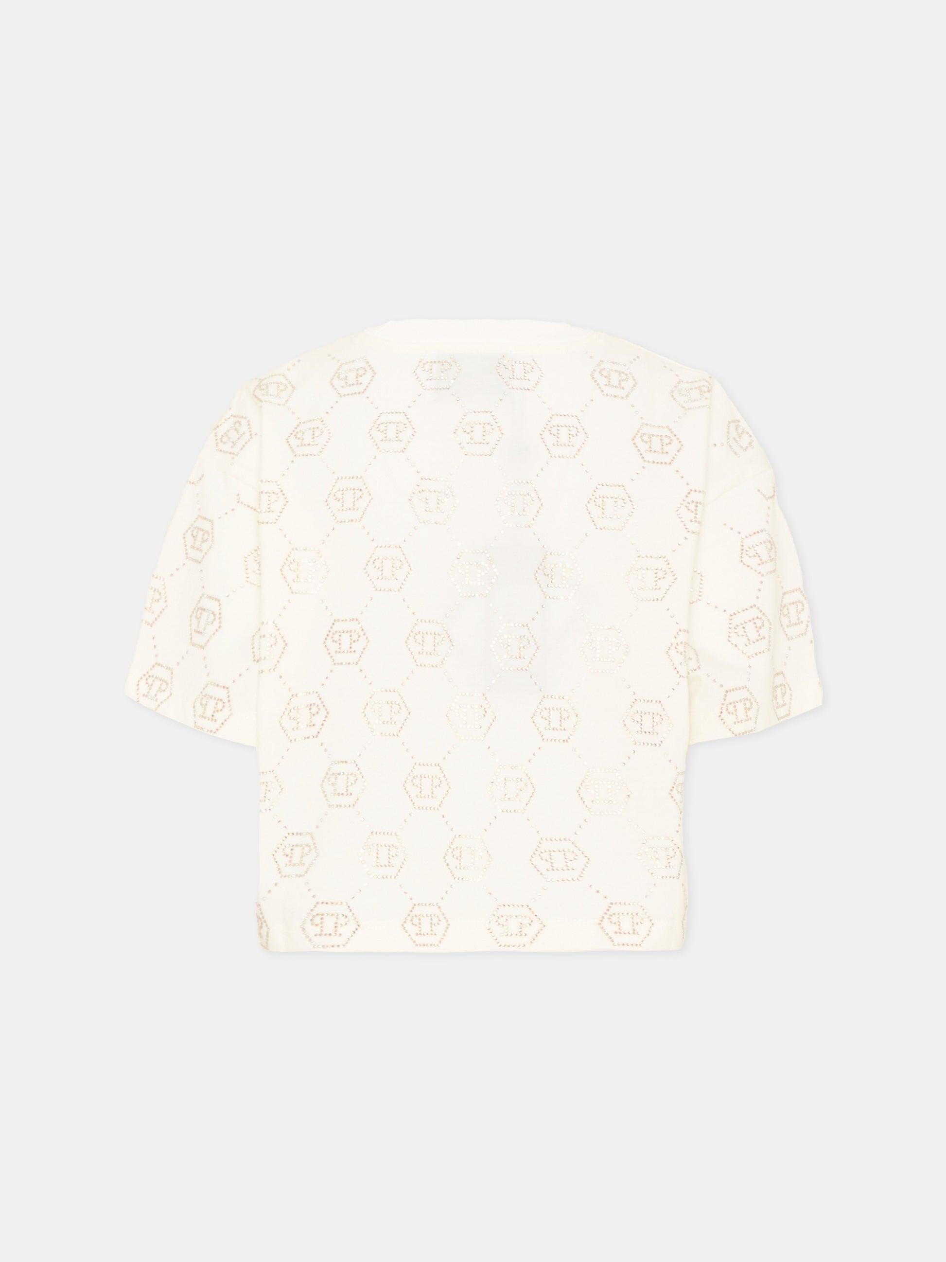 T-shirt bianca per bambina con monogramma,Philipp Plein Junior,S6PHJGTH201 002