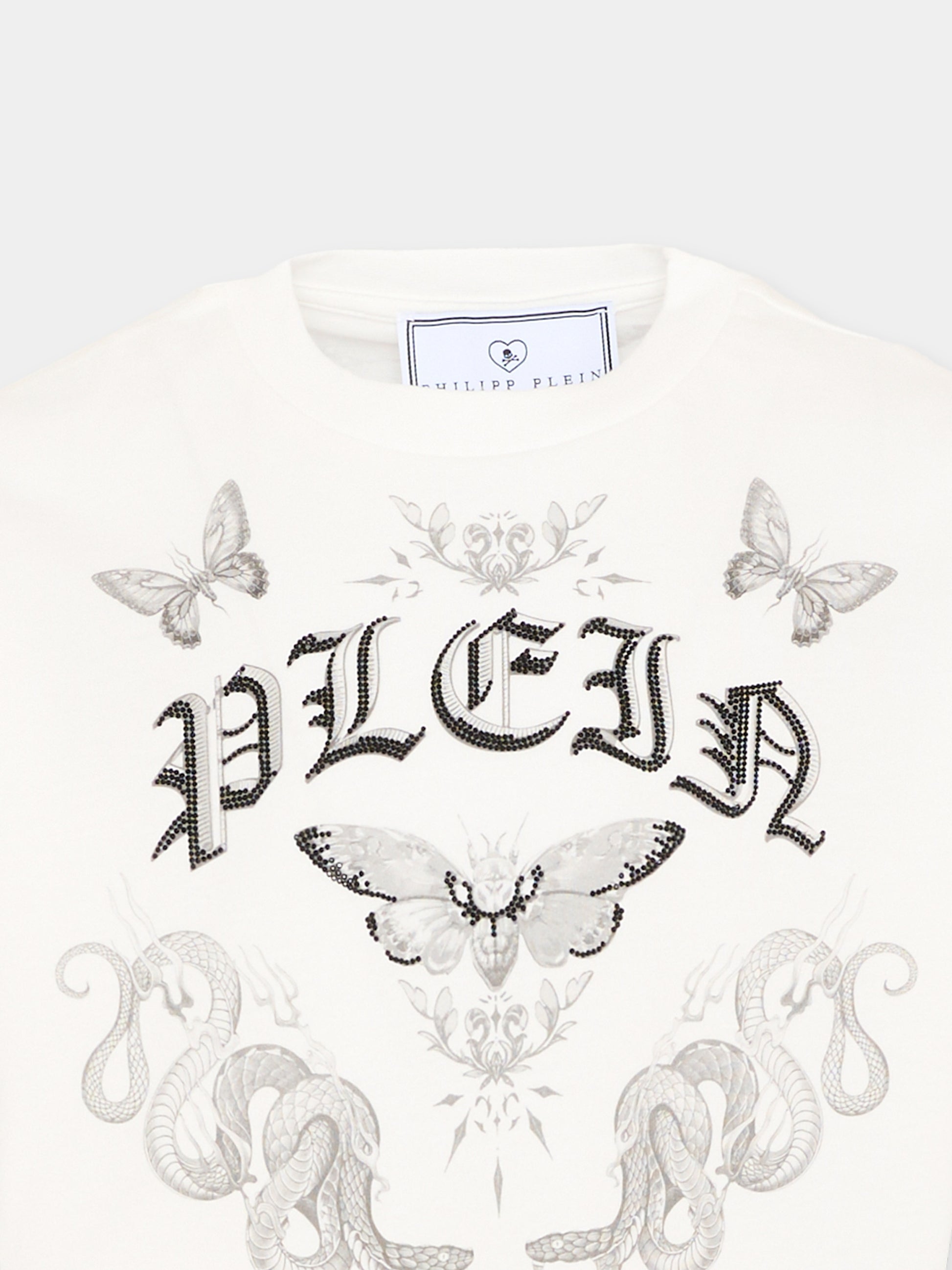 T-shirt bianca per bambina con logo strass,Philipp Plein Junior,S6PHJGTH215 002