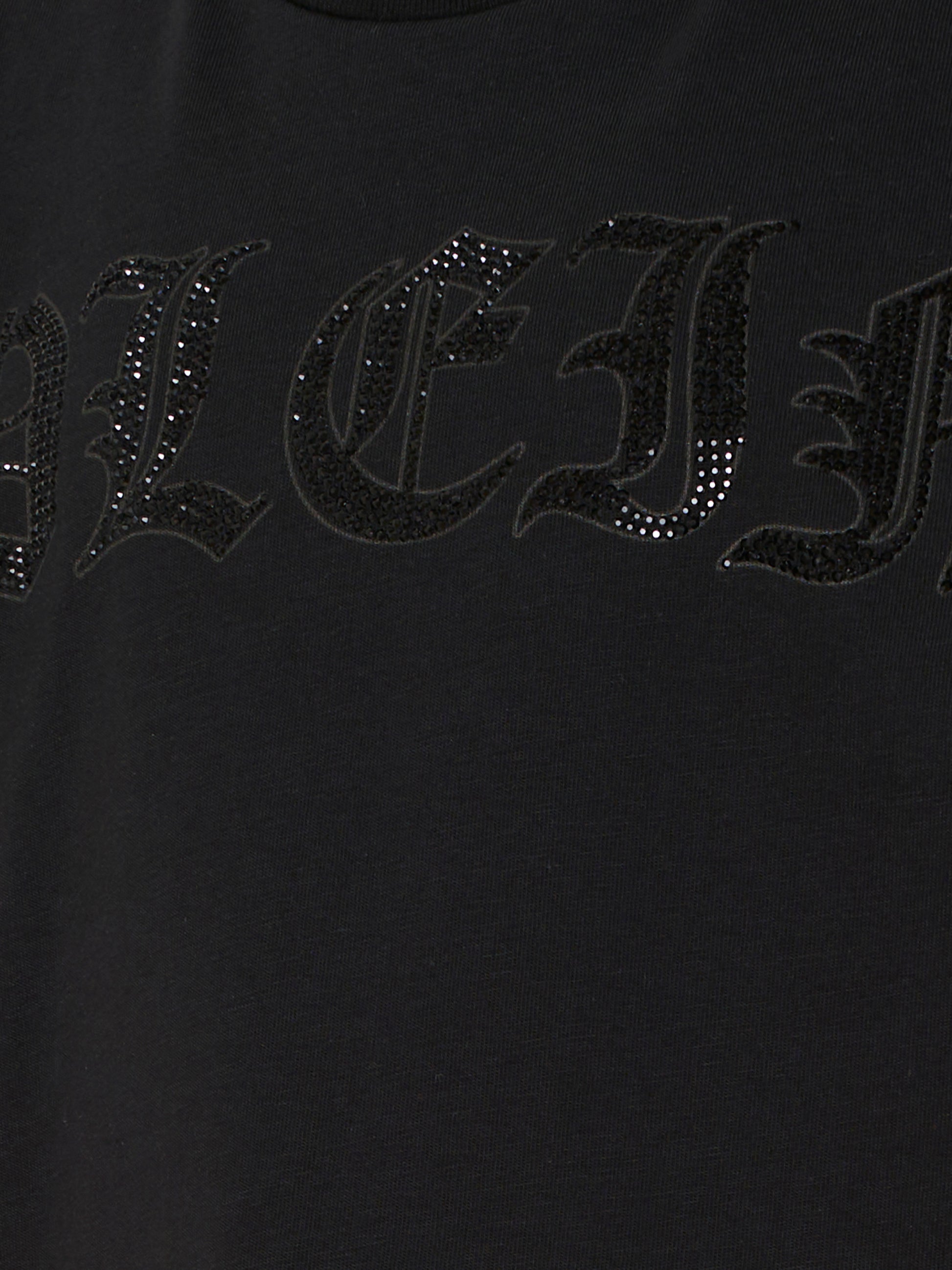 T-shirt nera per bambina con logo di strass,Philipp Plein Junior,S6PHJGTH216 110