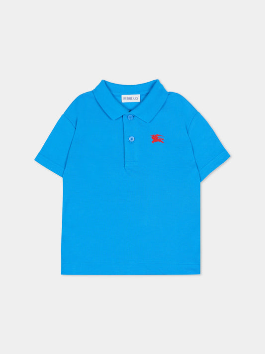 Polo azzurra per bambino con cavaliere equestre,Burberry Kids,8121359 C4138