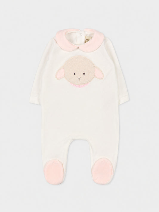 Combinaison blanche pour bébé fille avec agneau