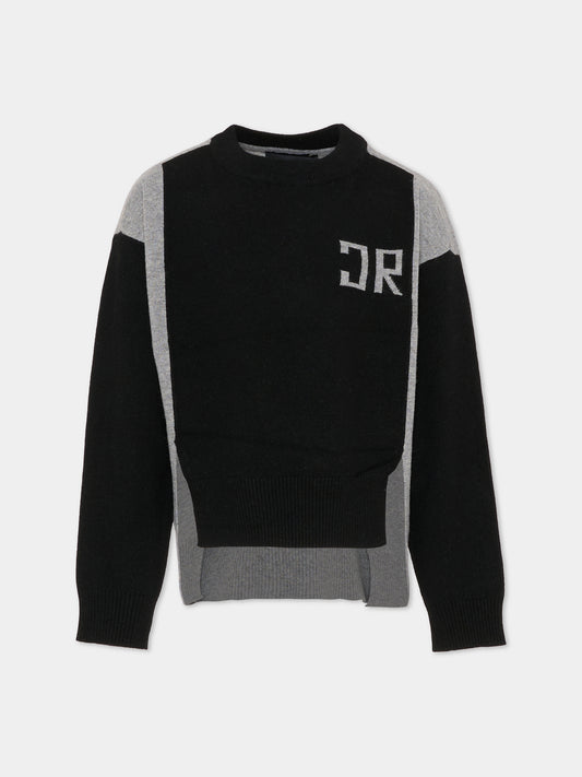 Maglione nero per bambino con logo grigio,Richmond,RBA25101MA GREY STEEL