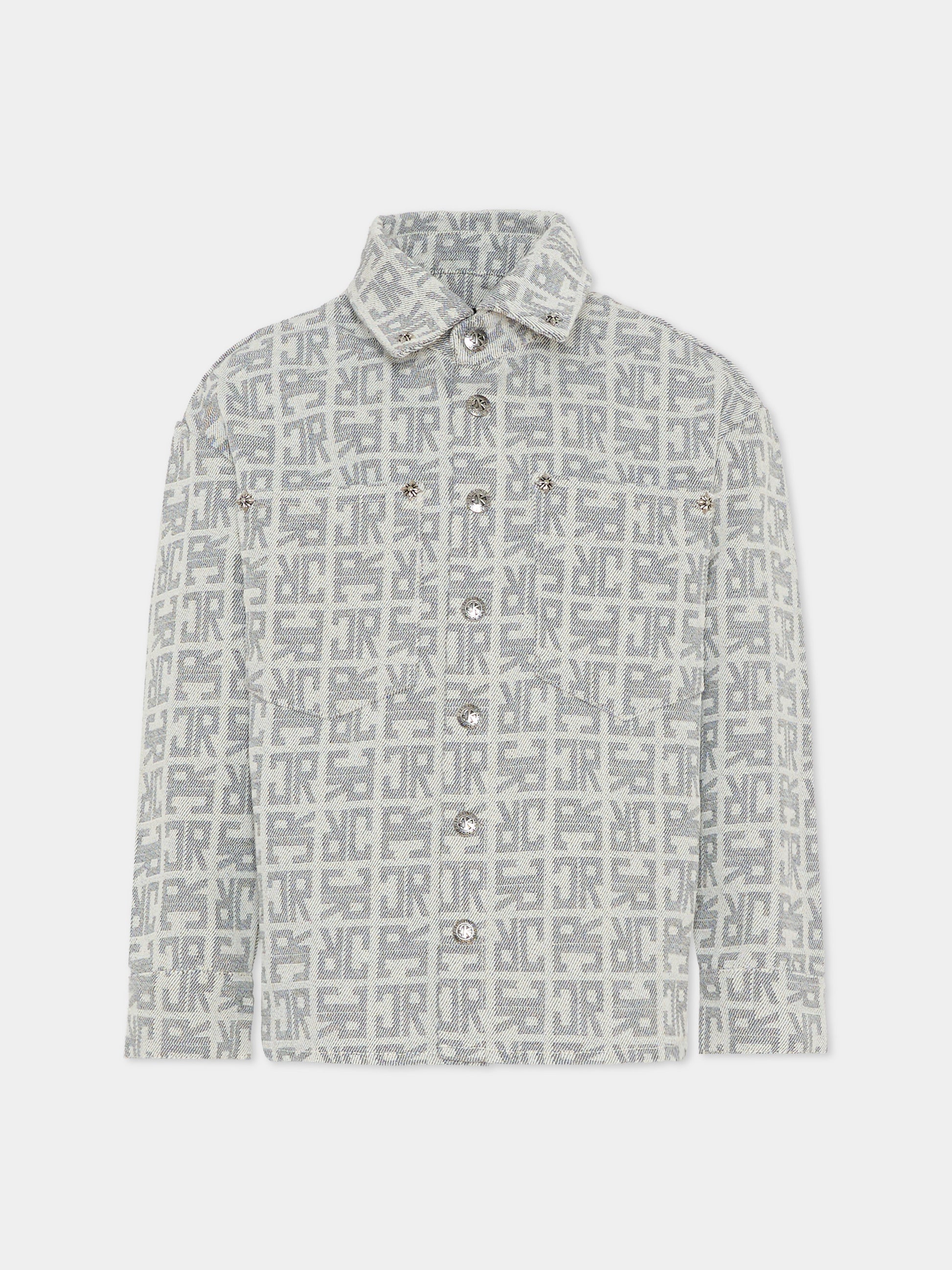 Camicia grigia per bambino con logo,Richmond,RBA25133CA JR MONOGRAM GREY